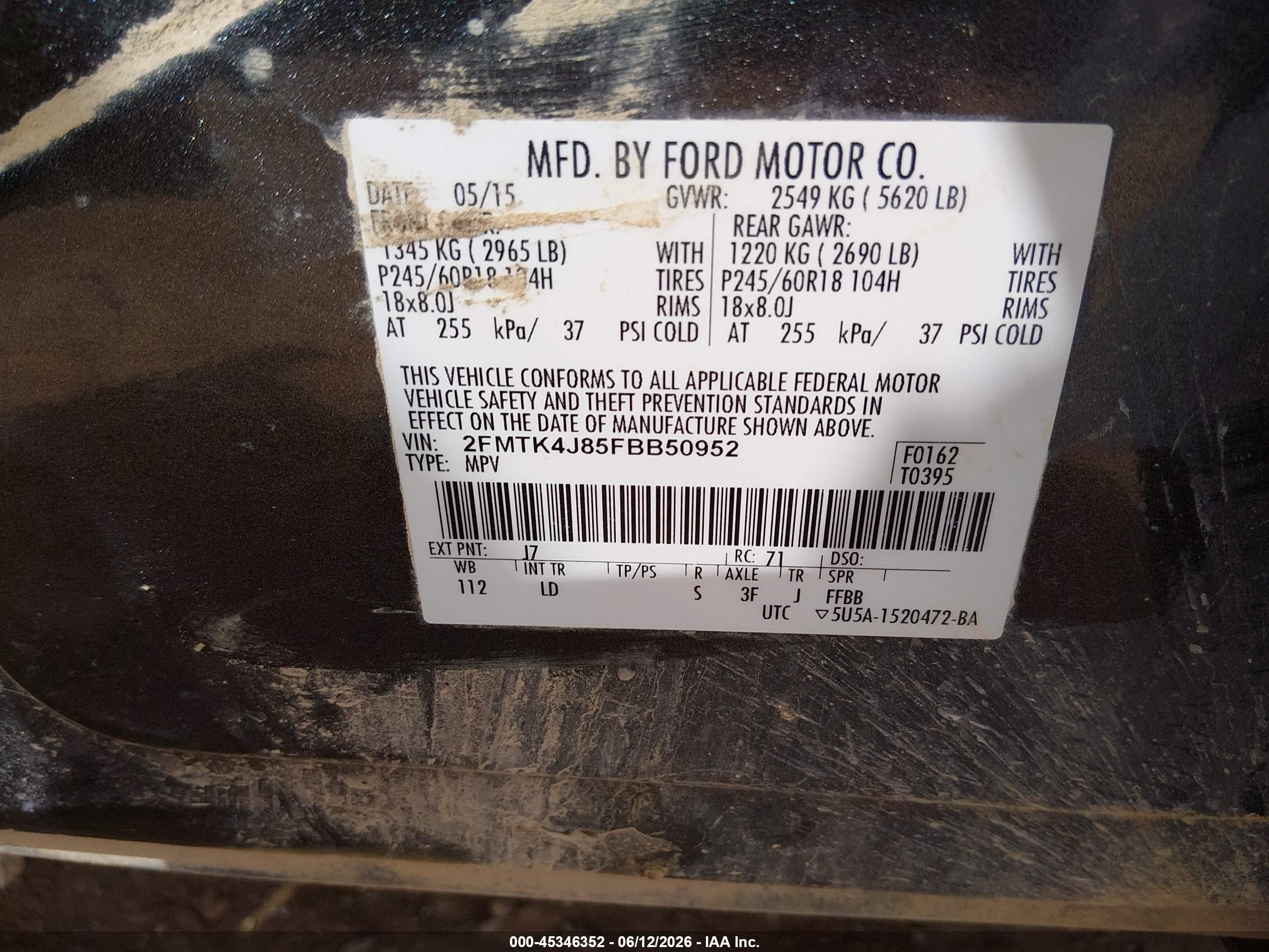 2015 Ford Edge Sel Gray vin: 2FMTK4J85FBB50952