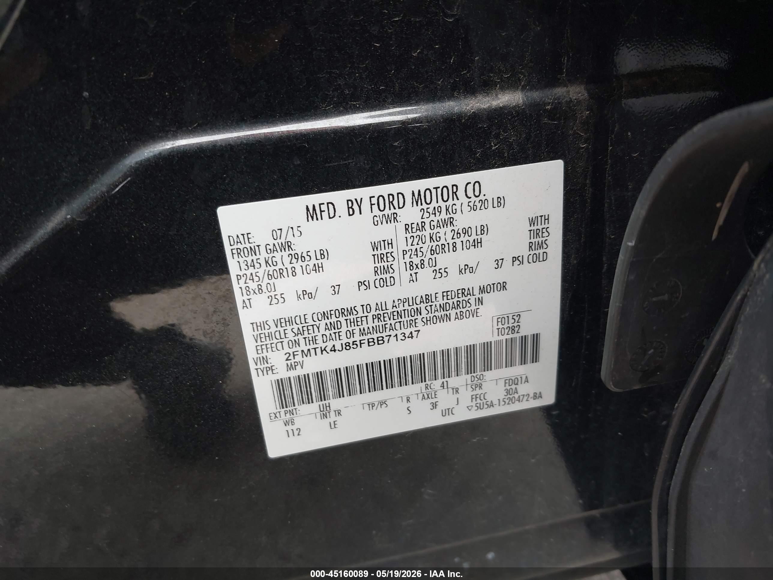 2015 Ford Edge Sel Black vin: 2FMTK4J85FBB71347