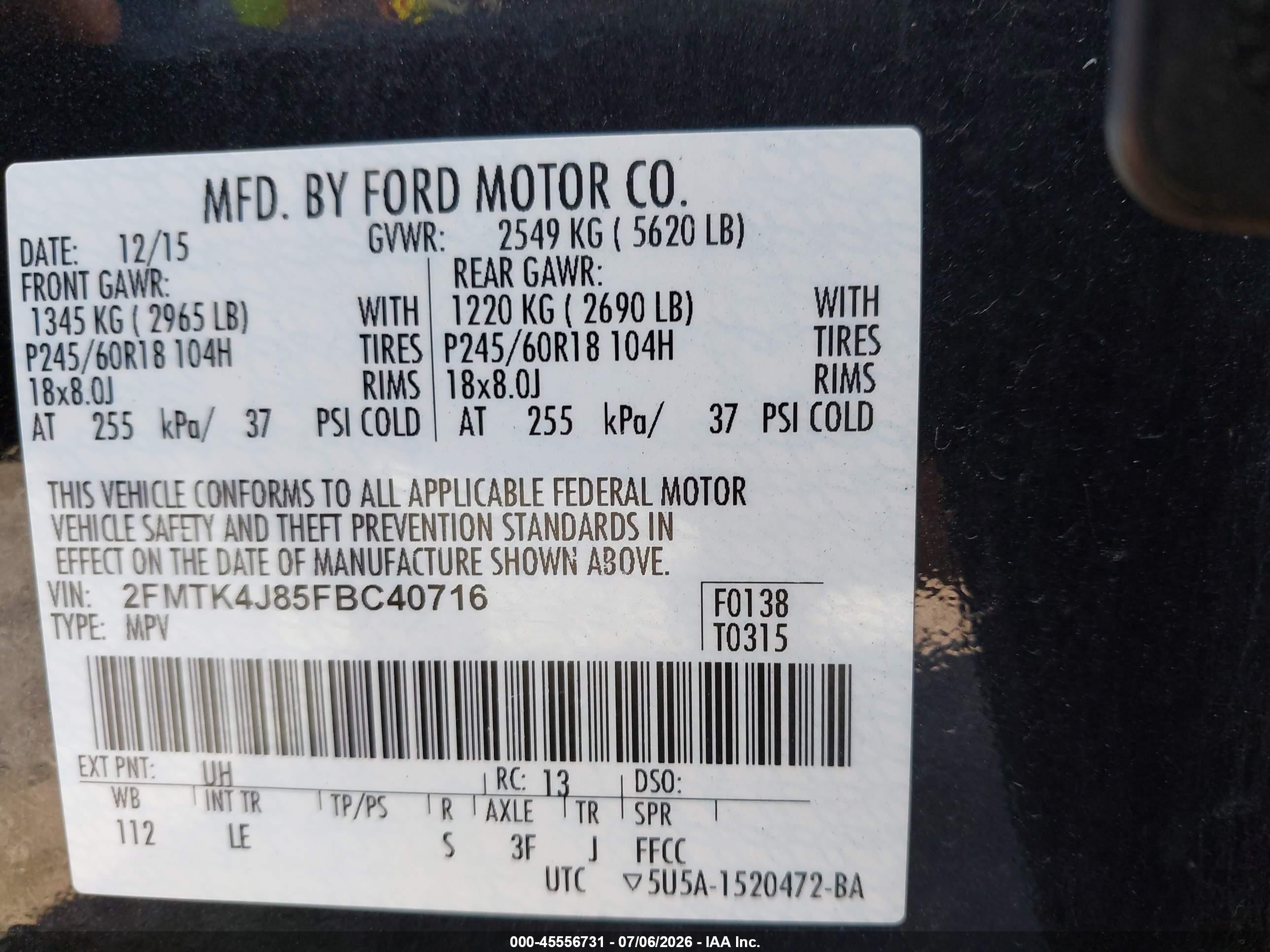 2015 Ford Edge Sel Black vin: 2FMTK4J85FBC40716