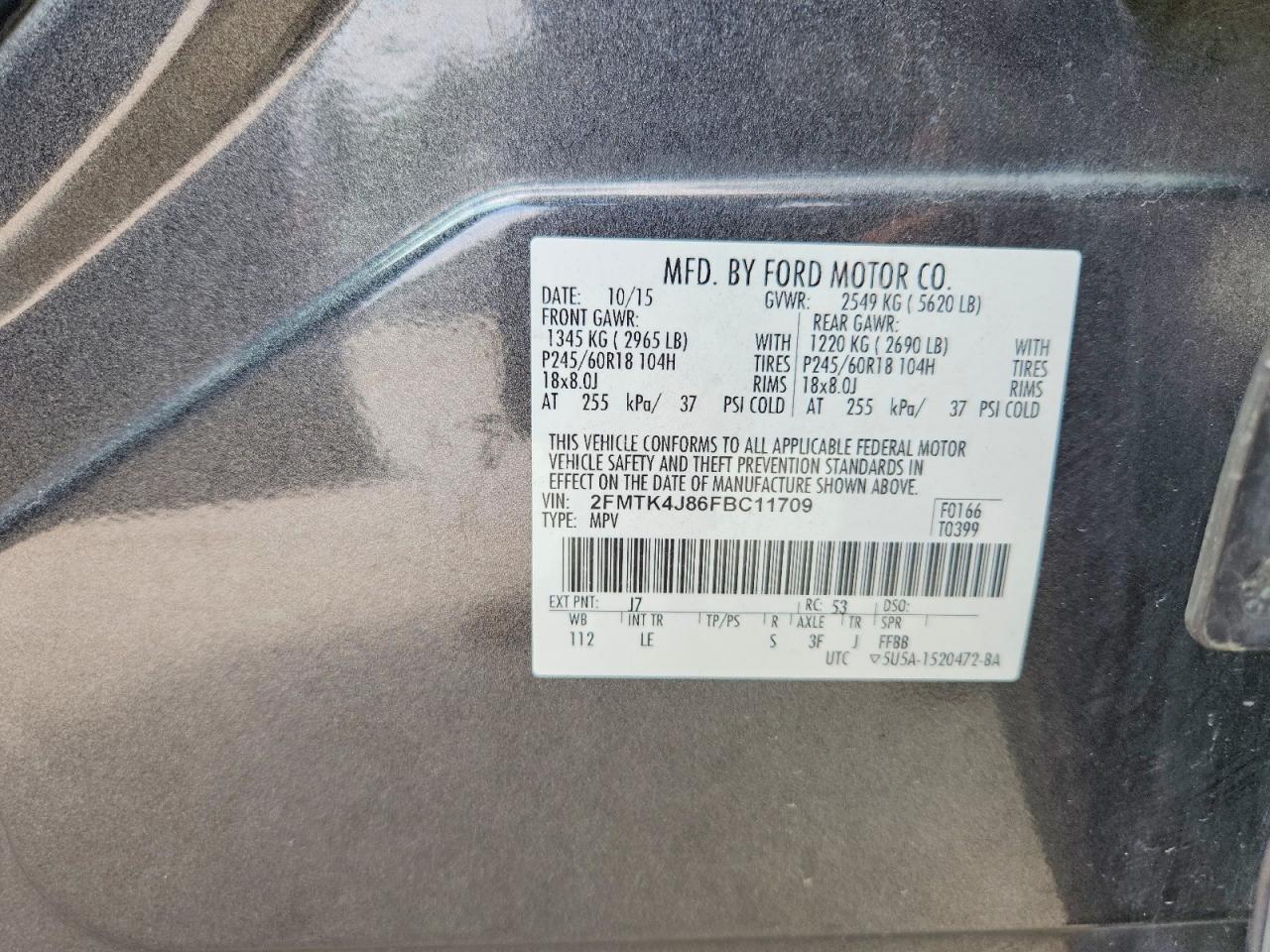 2015 Ford Edge Sel Gray vin: 2FMTK4J86FBC11709