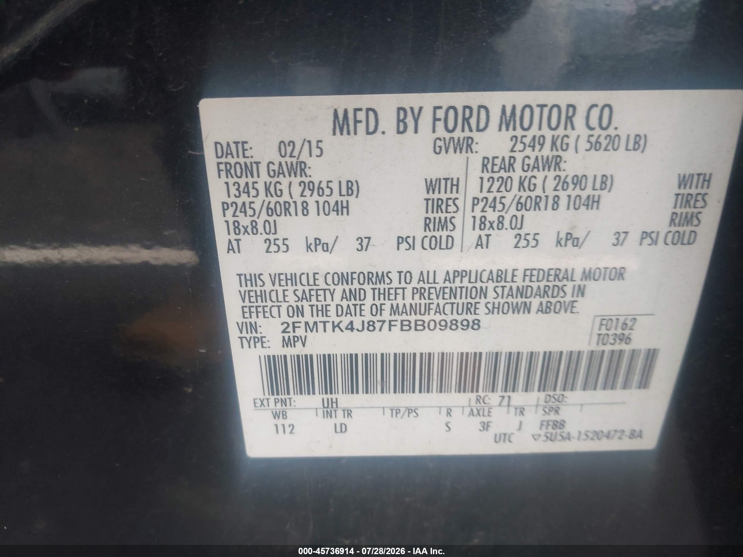 2015 Ford Edge Sel Black vin: 2FMTK4J87FBB09898