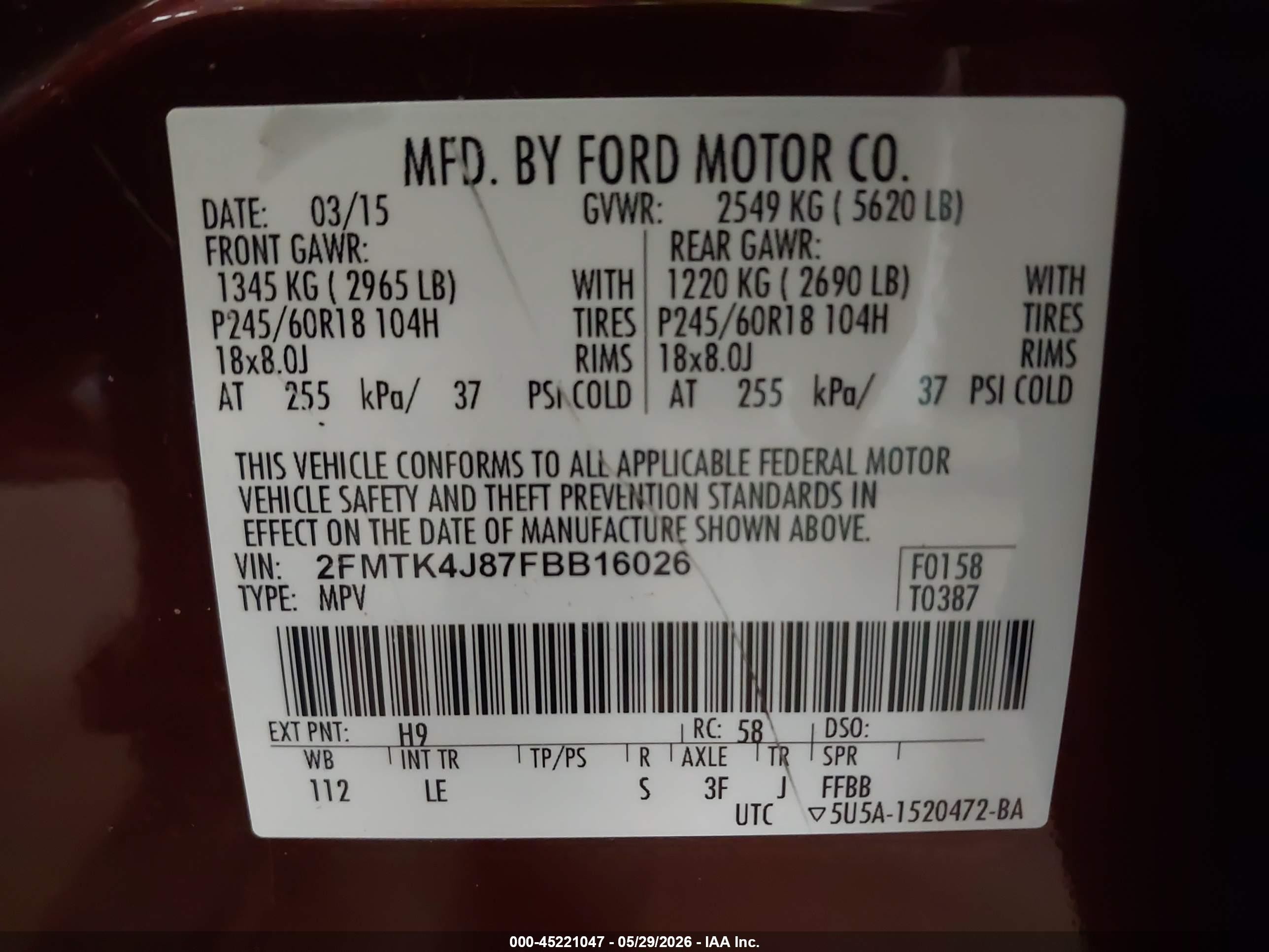 2015 Ford Edge Sel Red vin: 2FMTK4J87FBB16026
