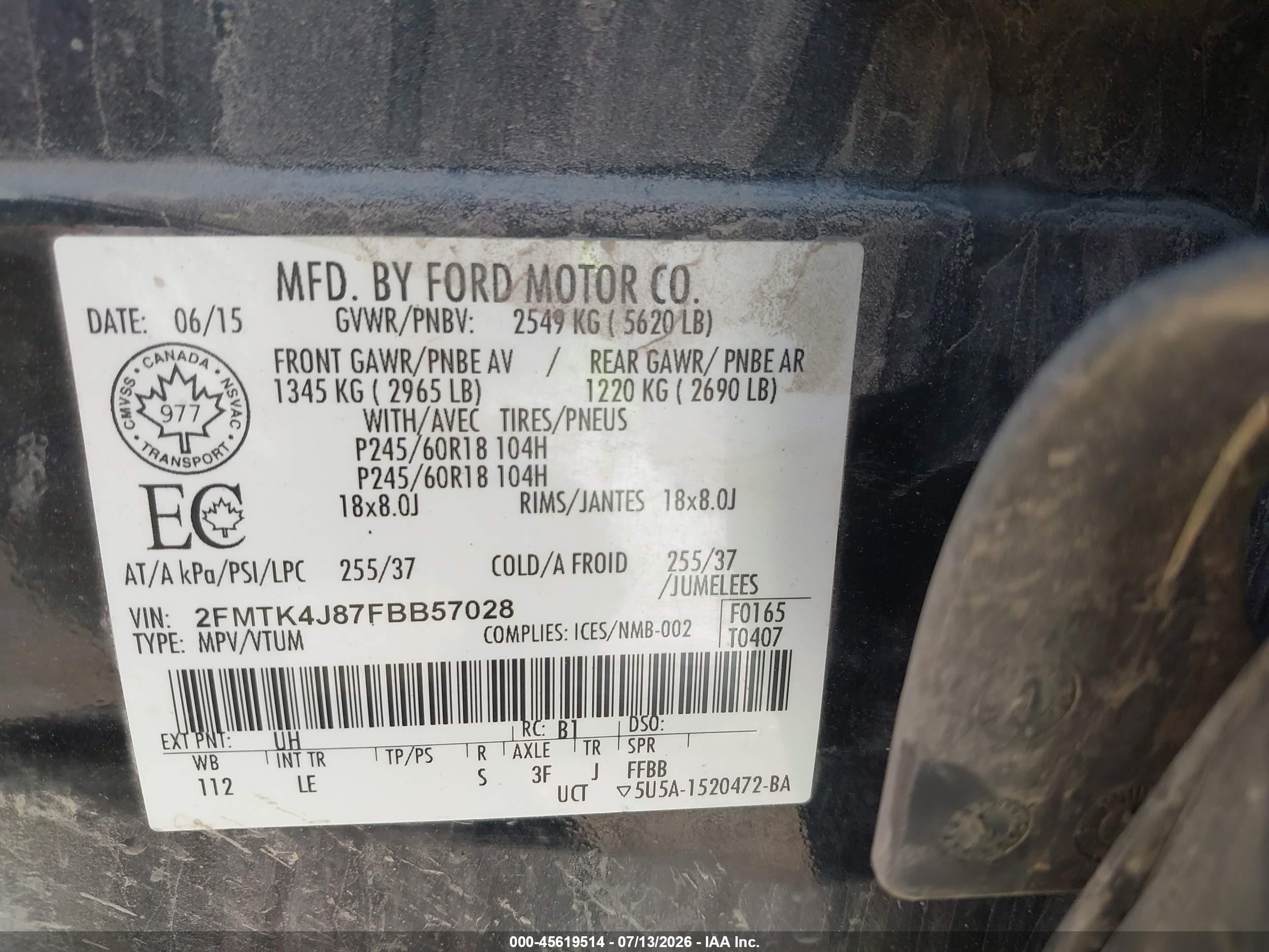 2015 Ford Edge Sel Черный vin: 2FMTK4J87FBB57028