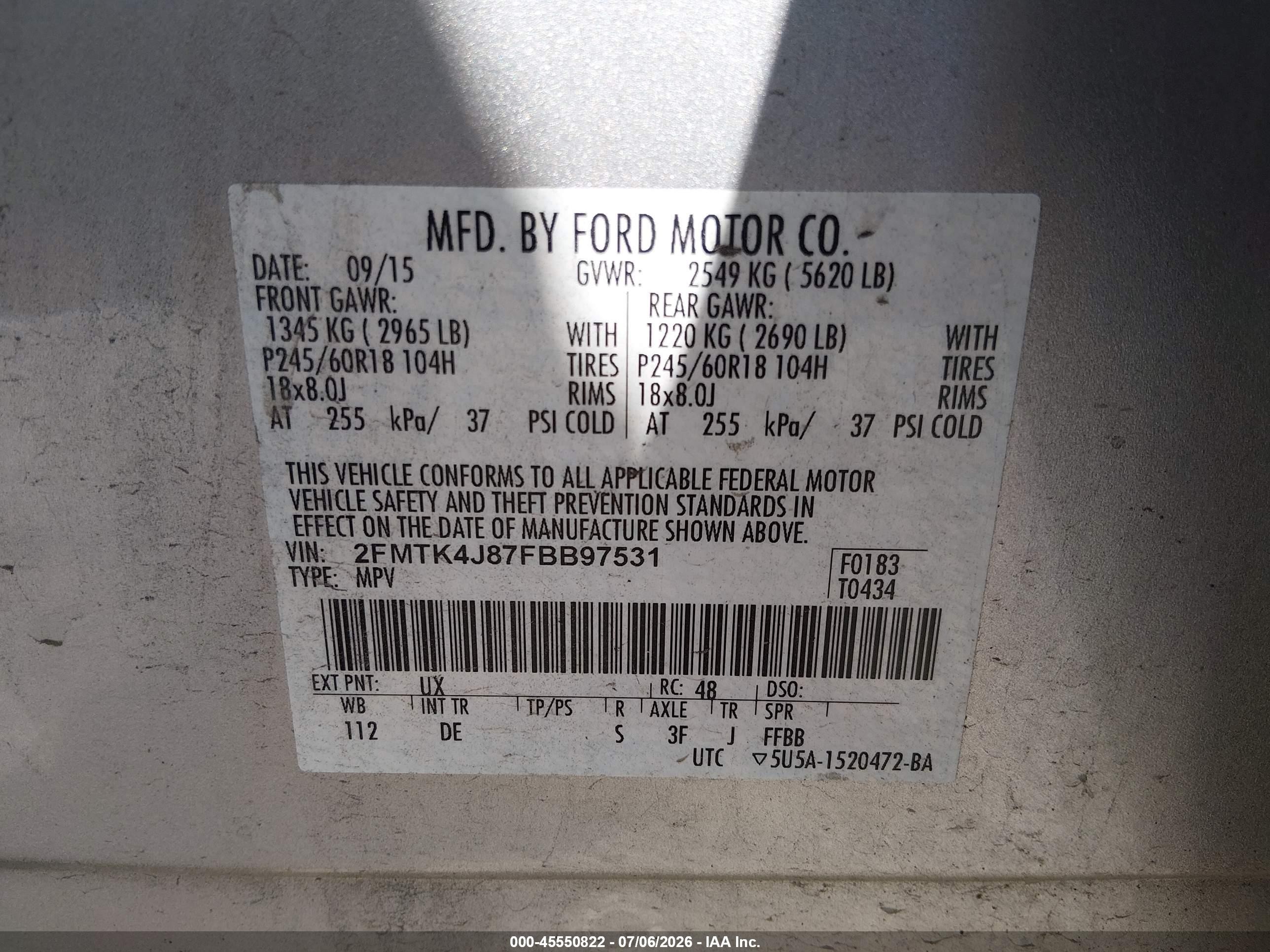 2015 Ford Edge Sel Silver vin: 2FMTK4J87FBB97531