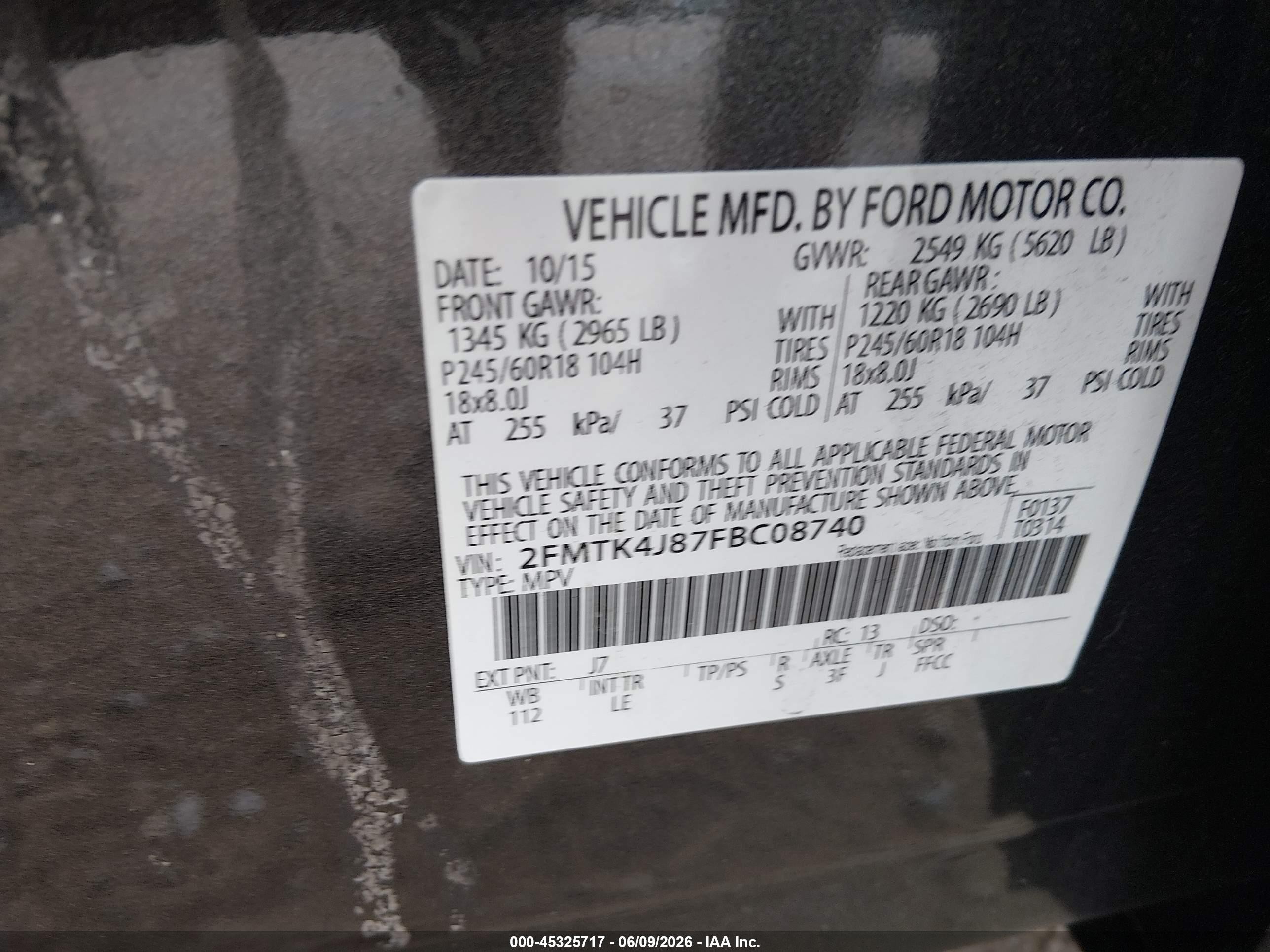 2015 Ford Edge Sel Gray vin: 2FMTK4J87FBC08740