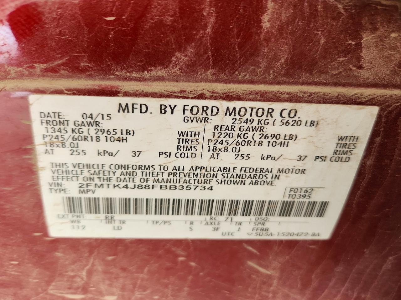 2015 Ford Edge Sel Red vin: 2FMTK4J88FBB35734
