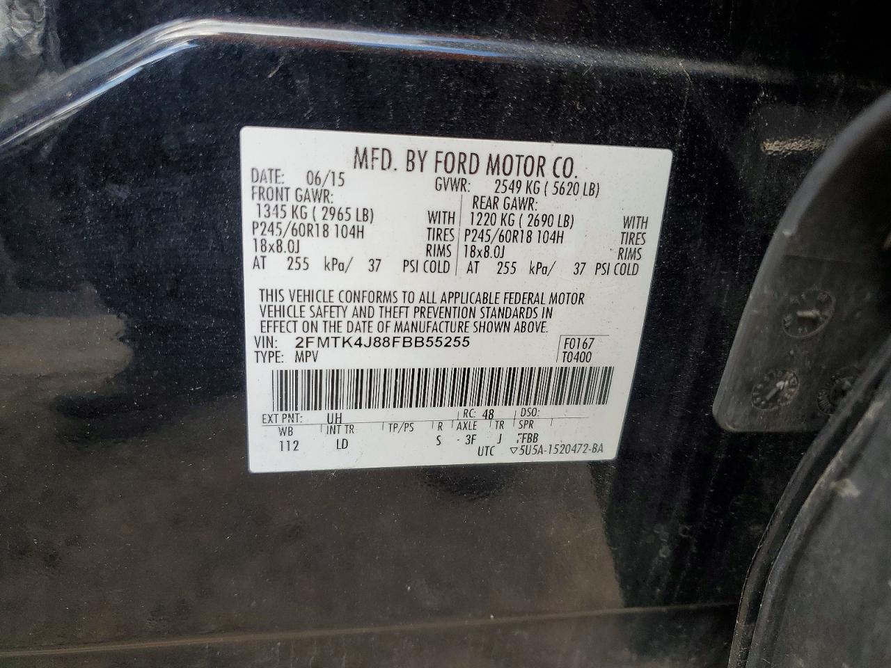 2015 Ford Edge Sel Black vin: 2FMTK4J88FBB55255