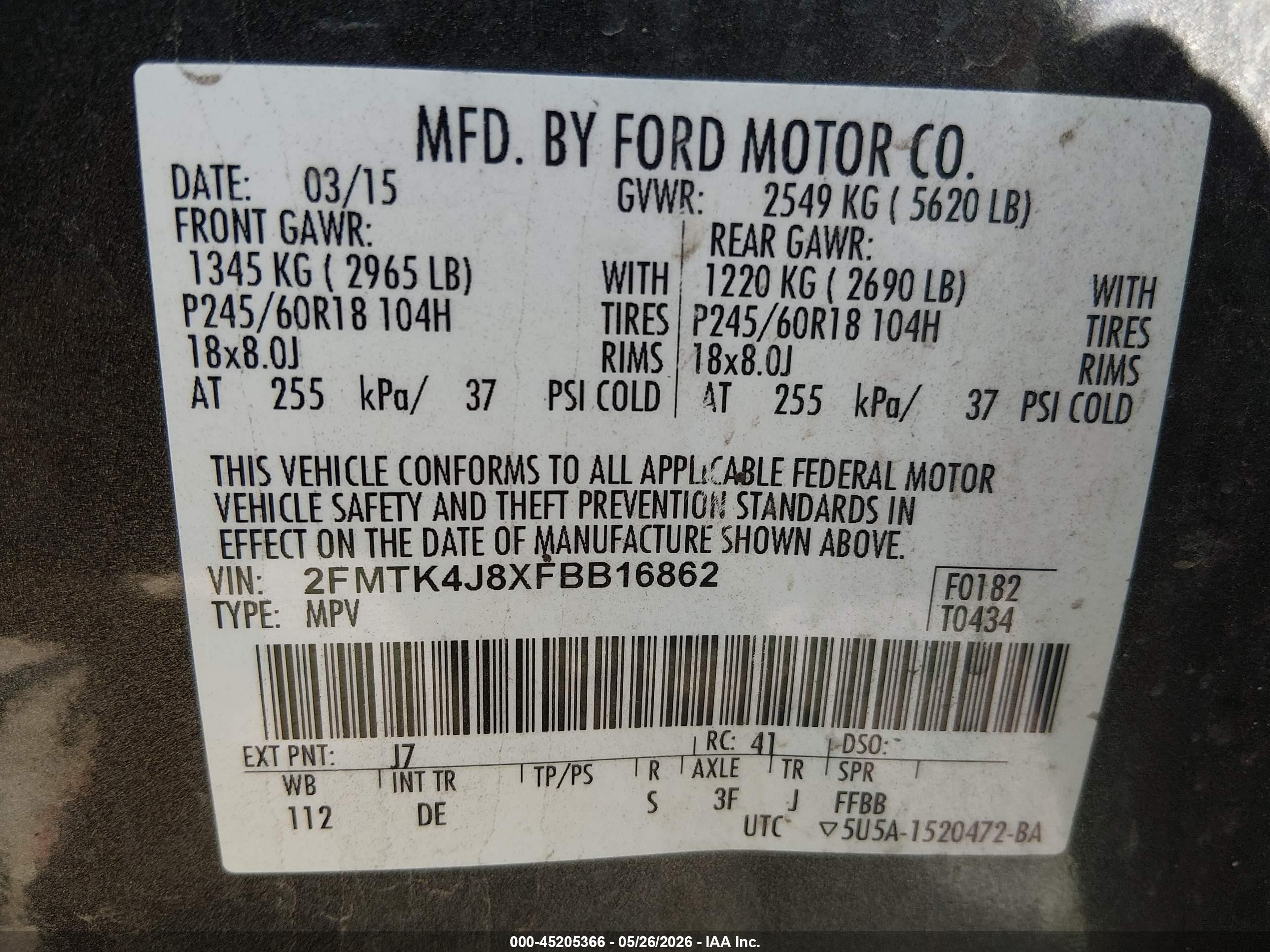 2015 Ford Edge Sel Gray vin: 2FMTK4J8XFBB16862