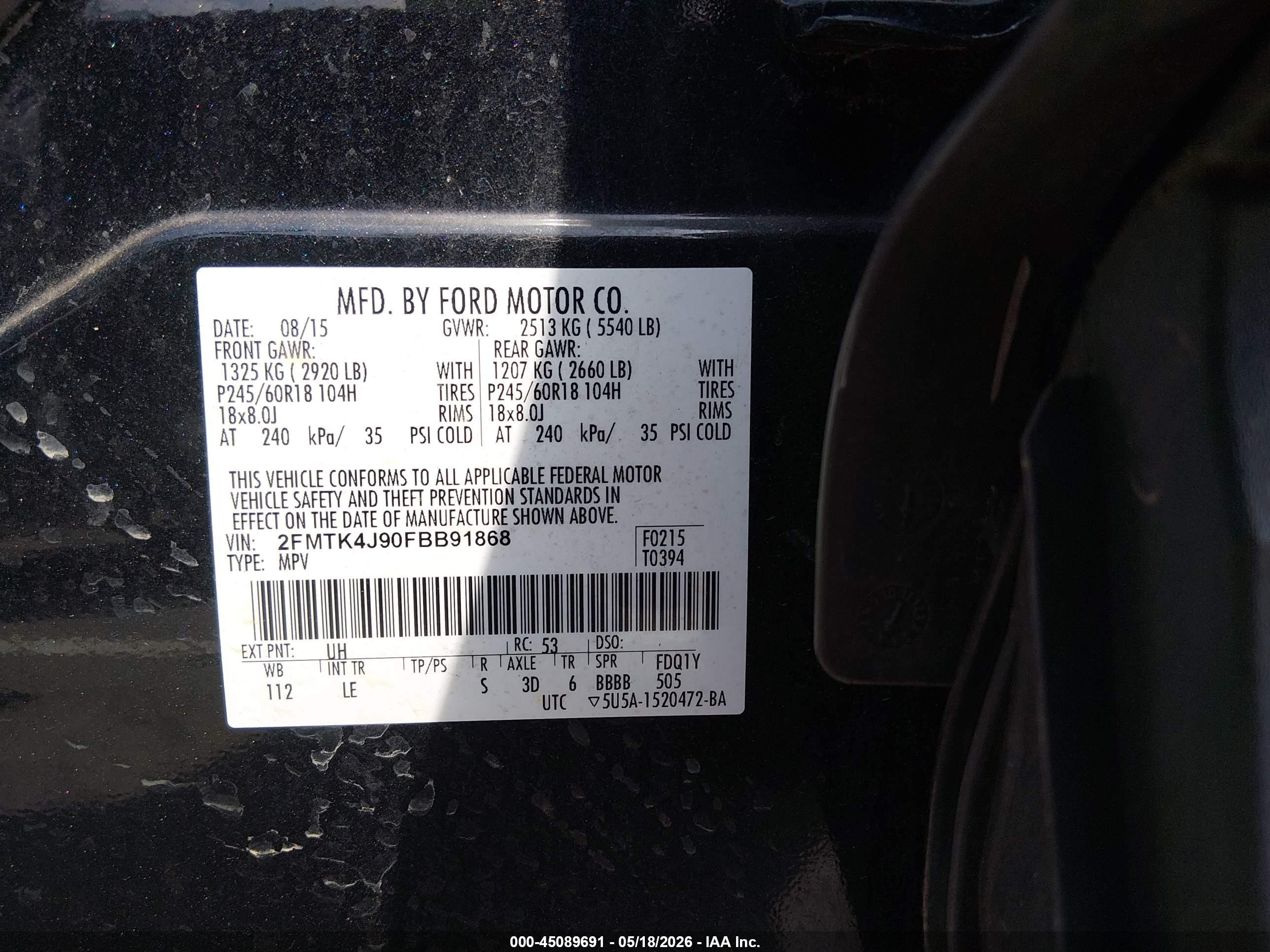 2015 Ford Edge Sel Black vin: 2FMTK4J90FBB91868