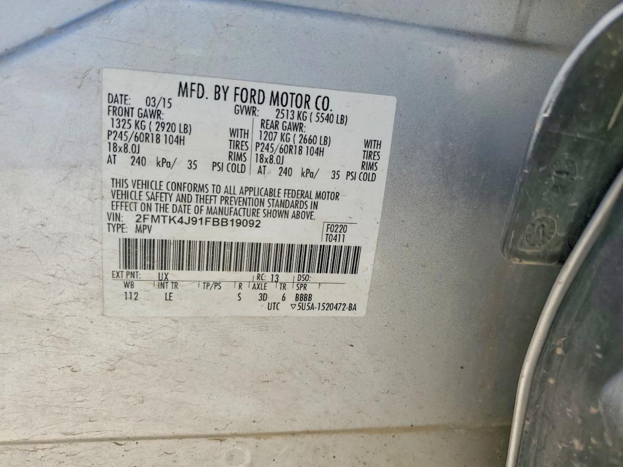 2015 Ford Edge Sel Silver vin: 2FMTK4J91FBB19092
