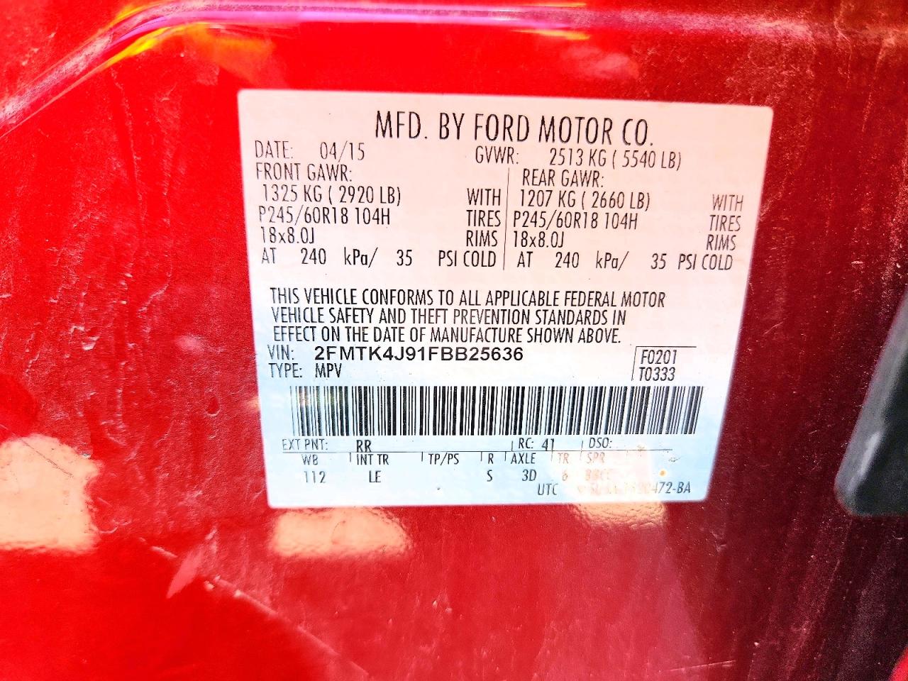 2015 Ford Edge Sel Red vin: 2FMTK4J91FBB25636