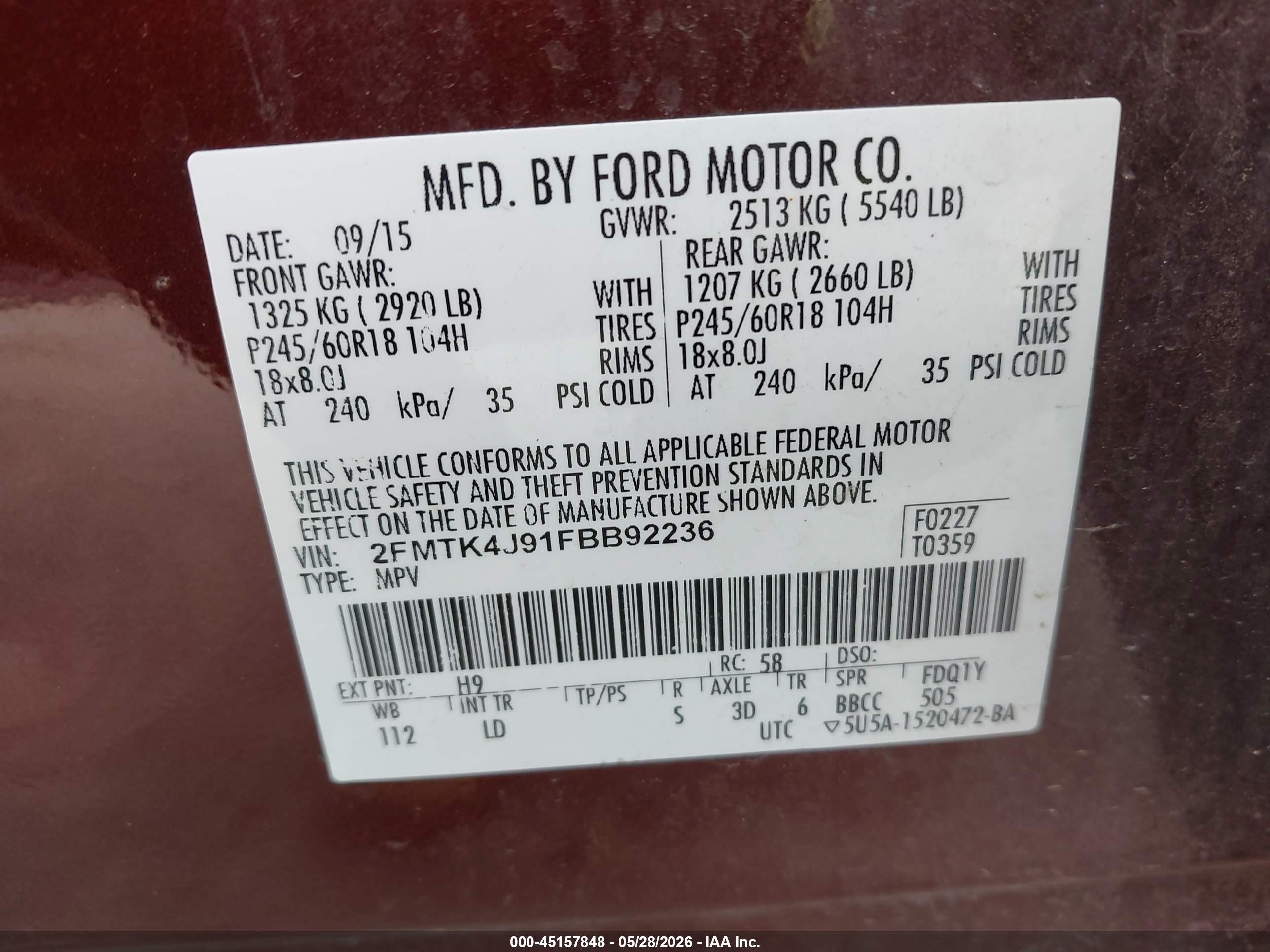2015 Ford Edge Sel Orange vin: 2FMTK4J91FBB92236