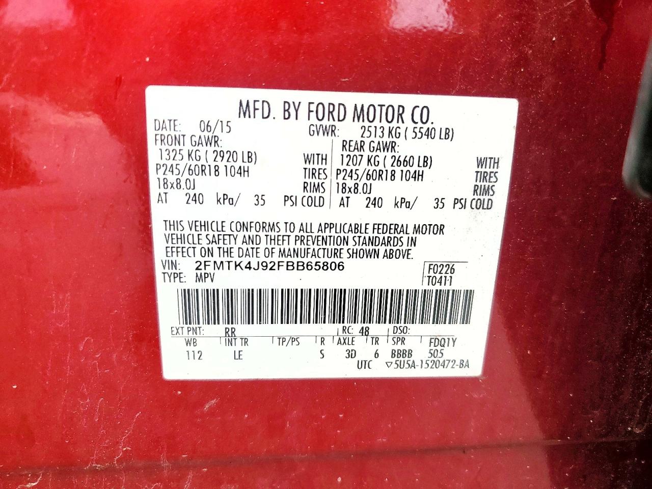 2015 Ford Edge Sel Красный vin: 2FMTK4J92FBB65806