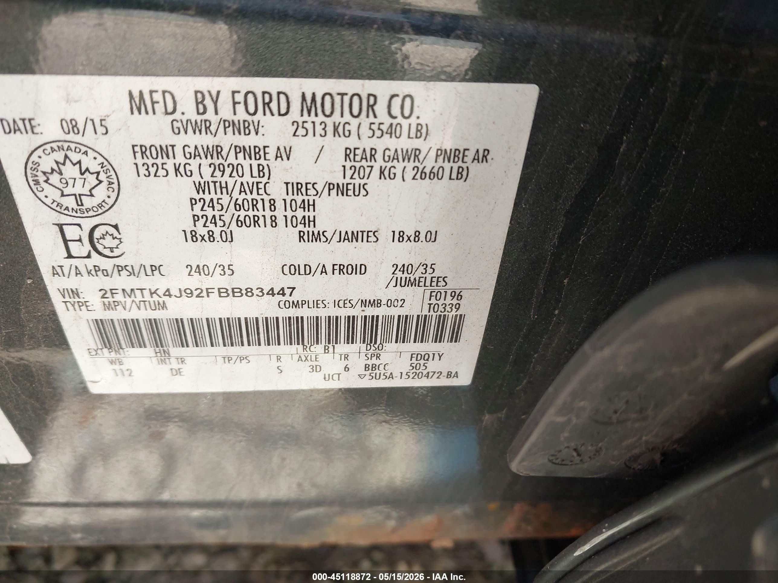 2015 Ford Edge Sel Green vin: 2FMTK4J92FBB83447