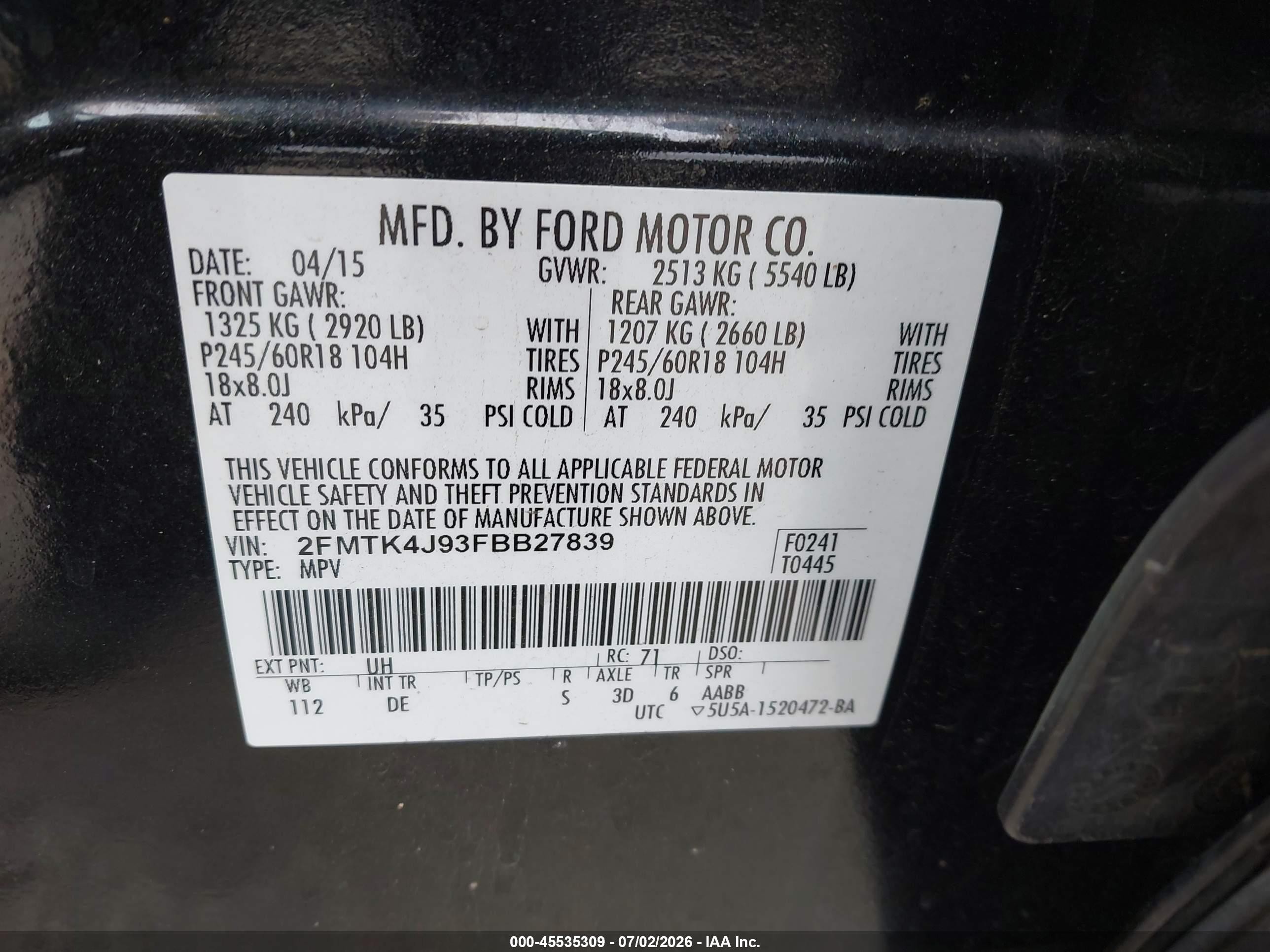 2015 Ford Edge Sel Черный vin: 2FMTK4J93FBB27839