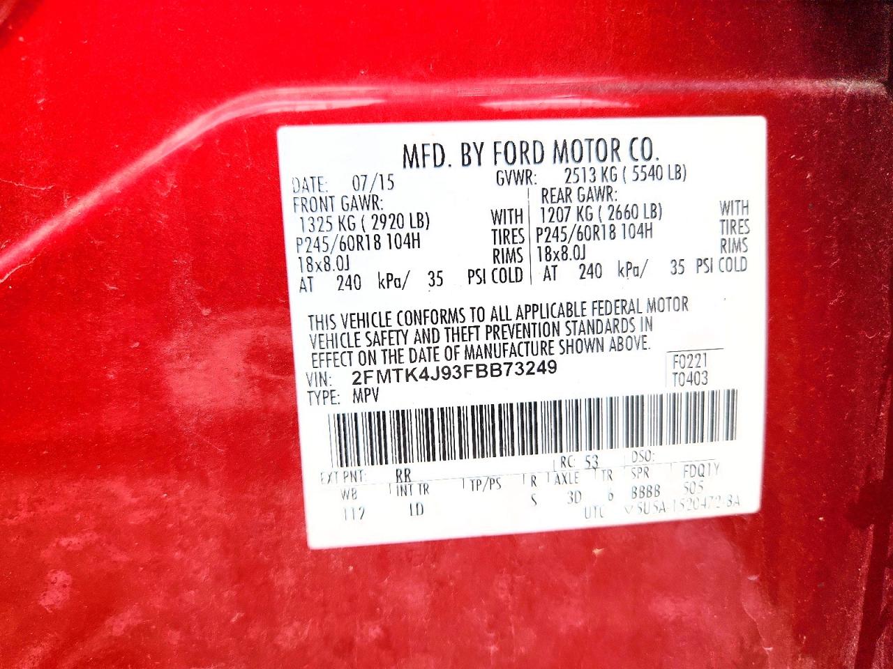 2015 Ford Edge Sel Red vin: 2FMTK4J93FBB73249