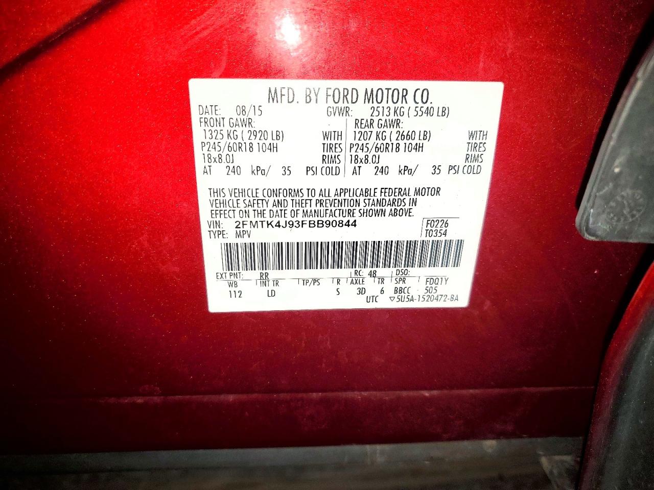 2015 Ford Edge Sel Red vin: 2FMTK4J93FBB90844