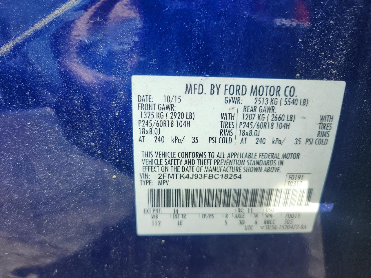 2015 Ford Edge Sel Blue vin: 2FMTK4J93FBC18254