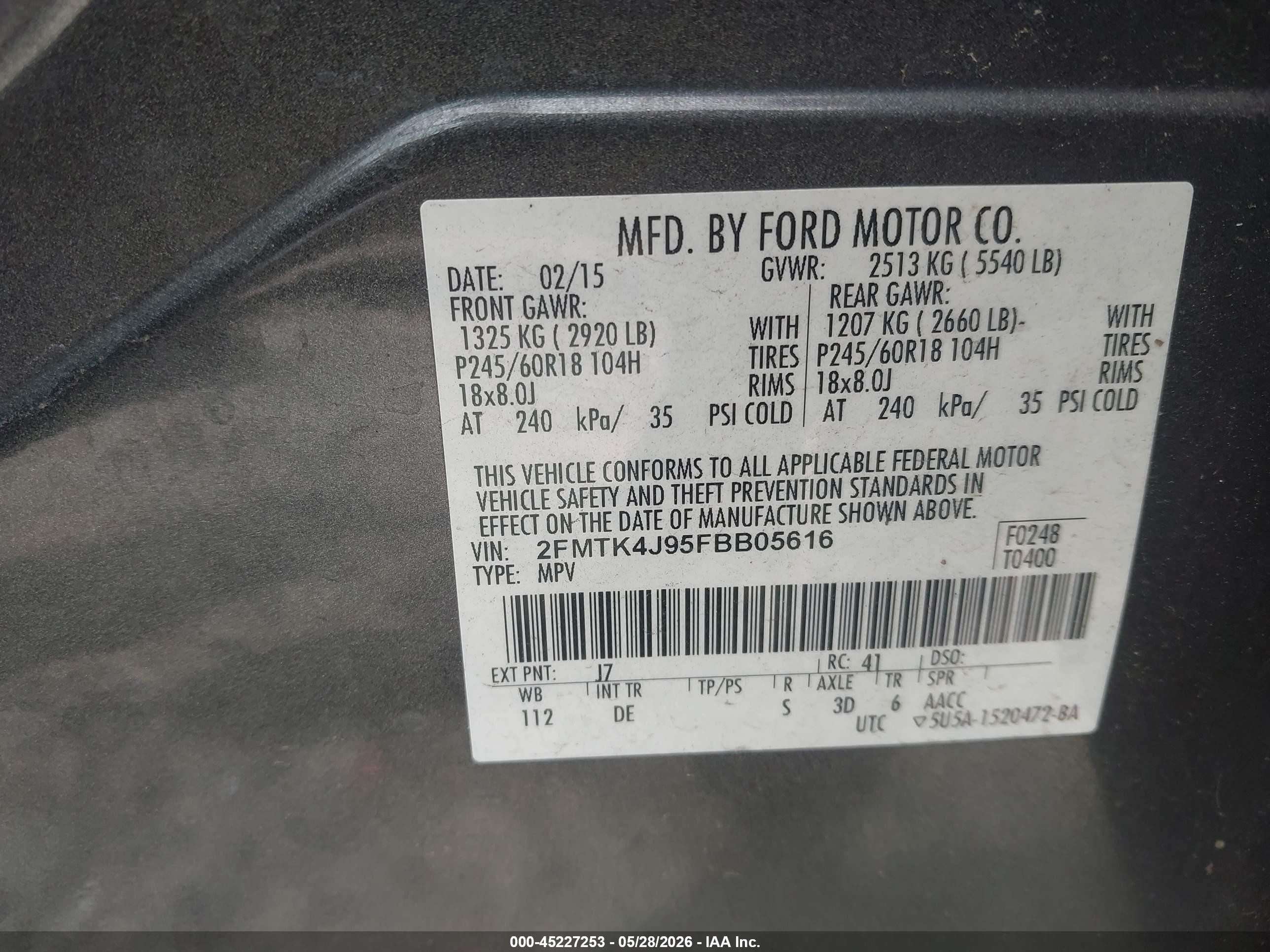 2015 Ford Edge Sel Gray vin: 2FMTK4J95FBB05616