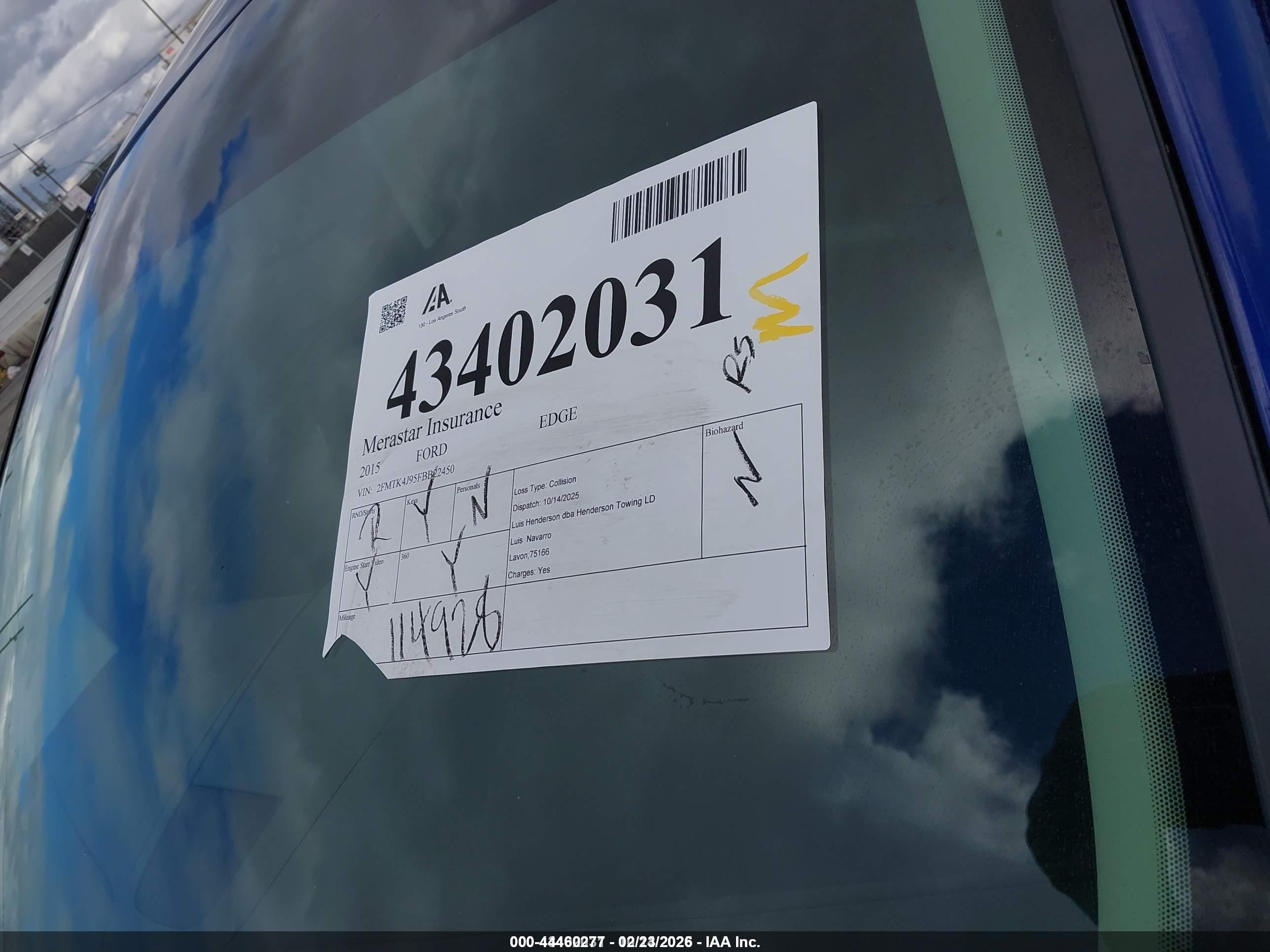 2015 Ford Edge Sel Blue vin: 2FMTK4J95FBB22450