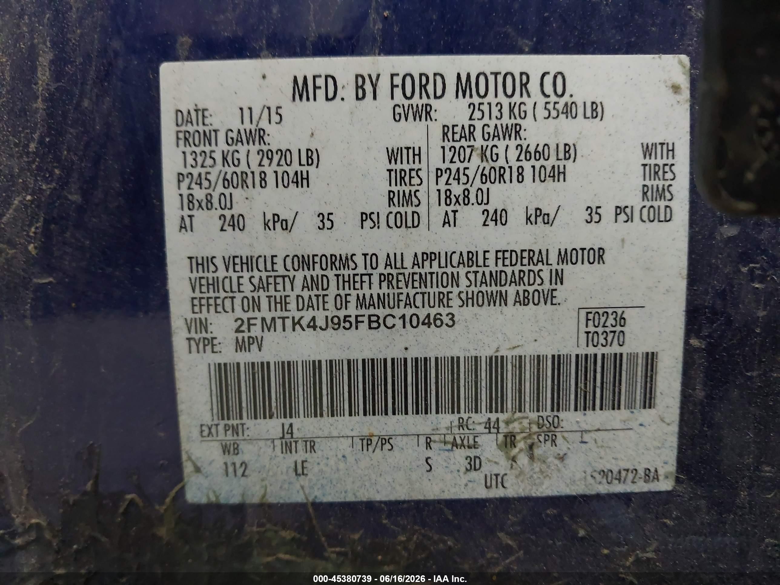 2015 Ford Edge Sel Blue vin: 2FMTK4J95FBC10463