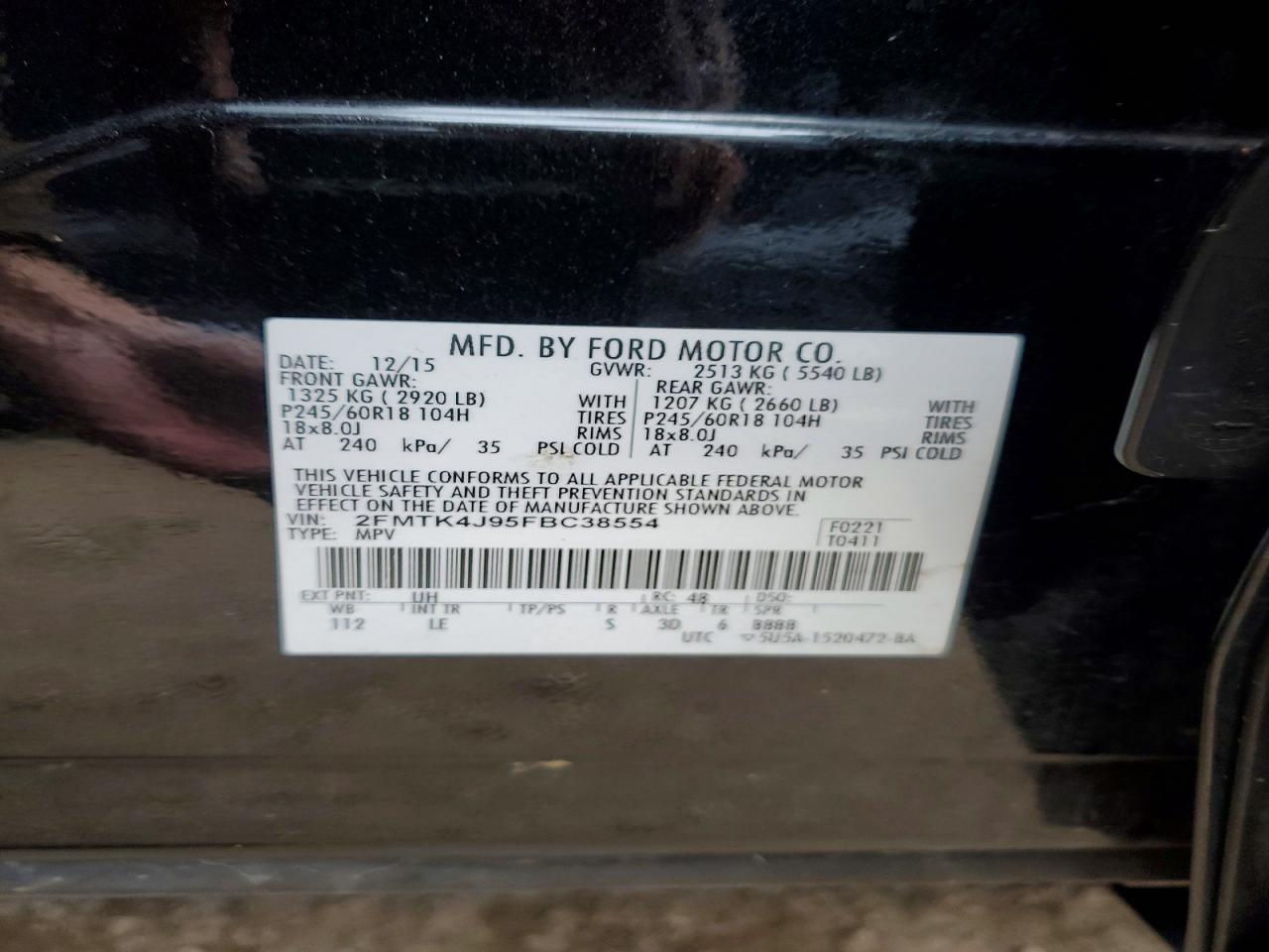 2015 Ford Edge Black vin: 2FMTK4J95FBC38554