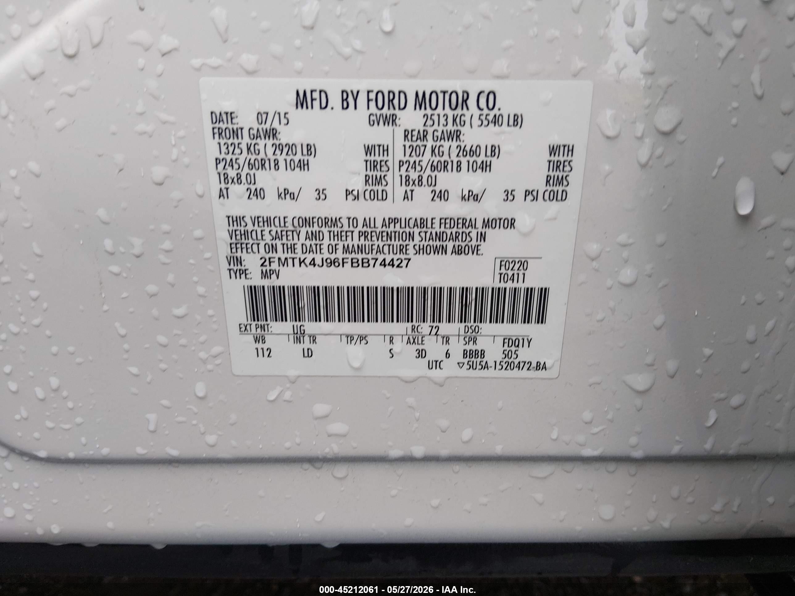 2015 Ford Edge Sel White vin: 2FMTK4J96FBB74427