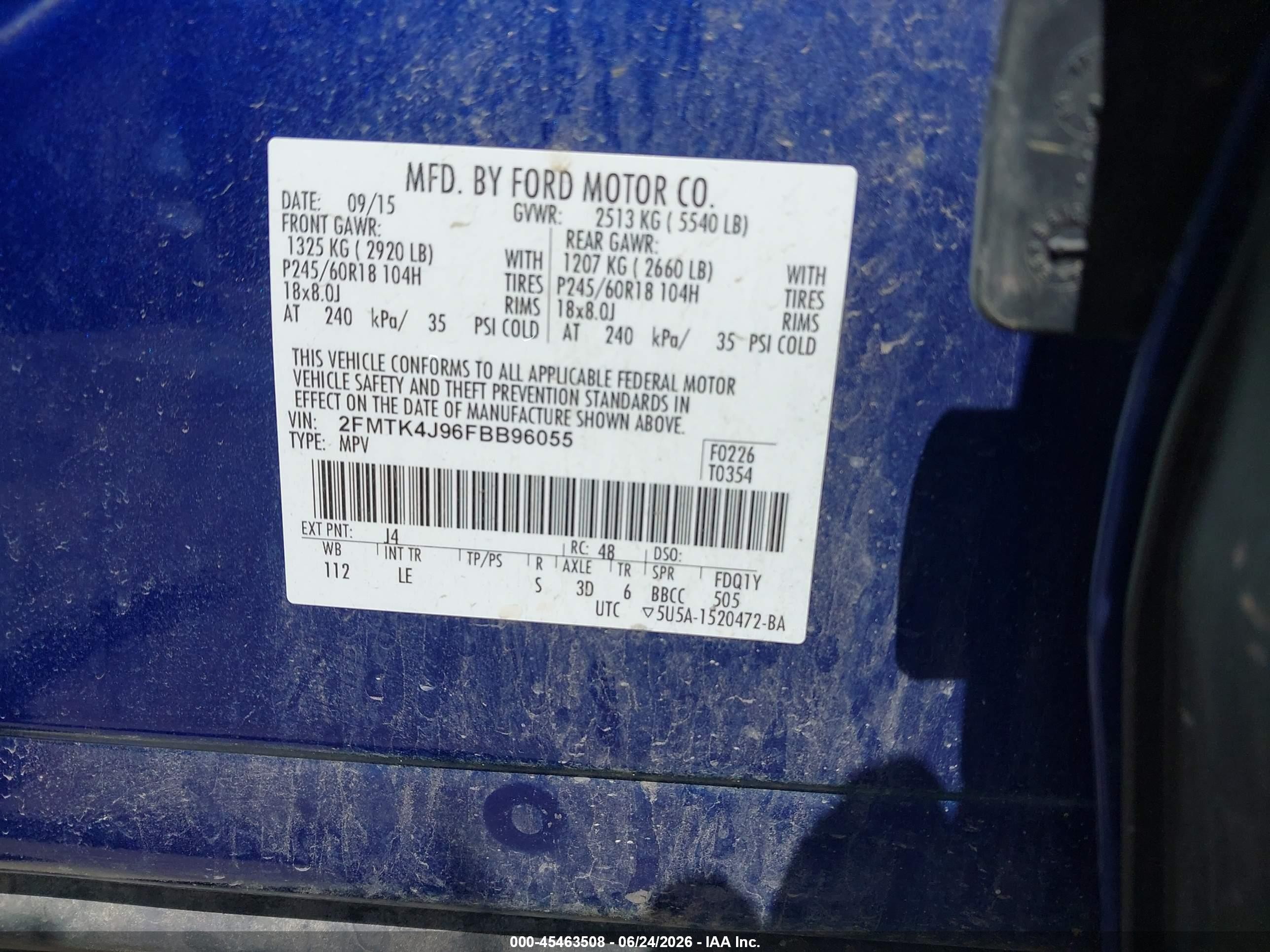 2015 Ford Edge Sel Blue vin: 2FMTK4J96FBB96055