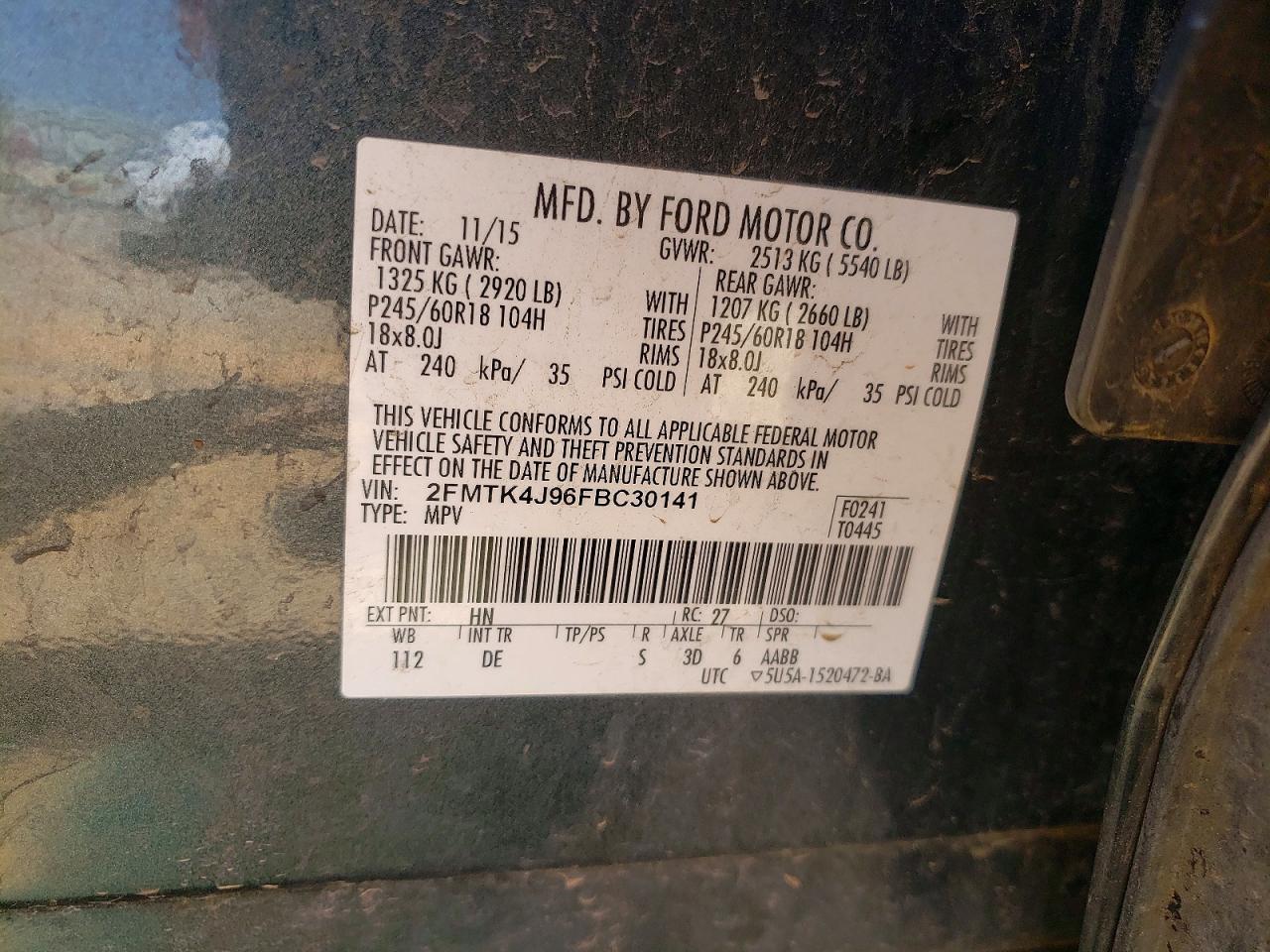 2015 Ford Edge Sel Teal vin: 2FMTK4J96FBC30141