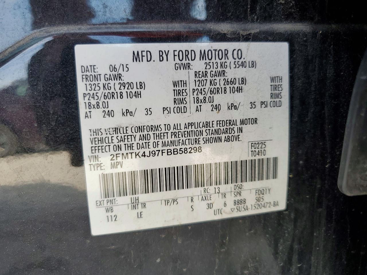 2015 Ford Edge Sel Black vin: 2FMTK4J97FBB58298