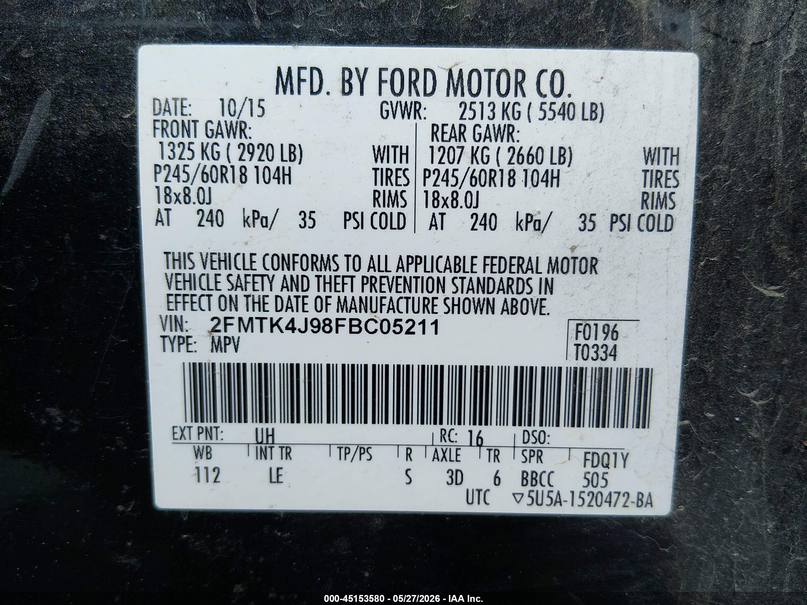 2015 Ford Edge Sel Black vin: 2FMTK4J98FBC05211