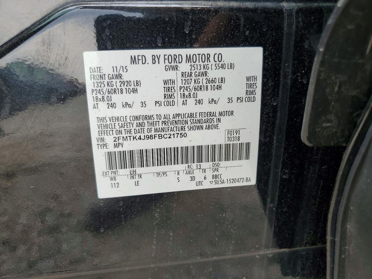 2015 Ford Edge Sel Black vin: 2FMTK4J98FBC21750