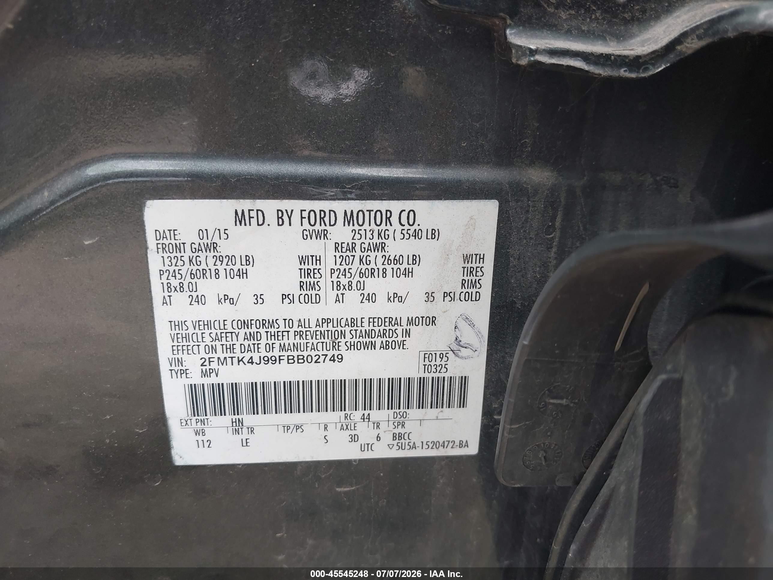 2015 Ford Edge Sel Green vin: 2FMTK4J99FBB02749