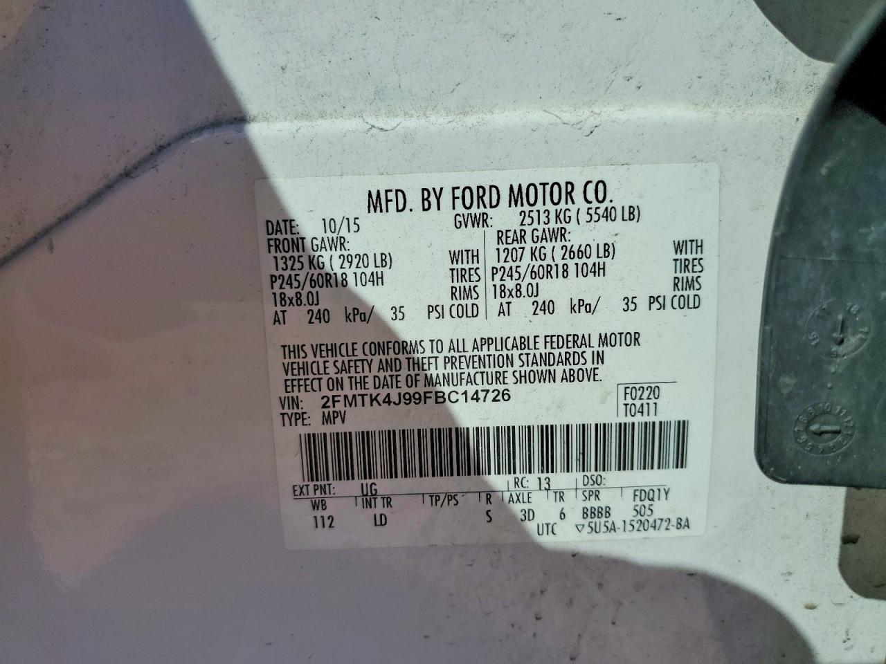 2015 Ford Edge Sel White vin: 2FMTK4J99FBC14726
