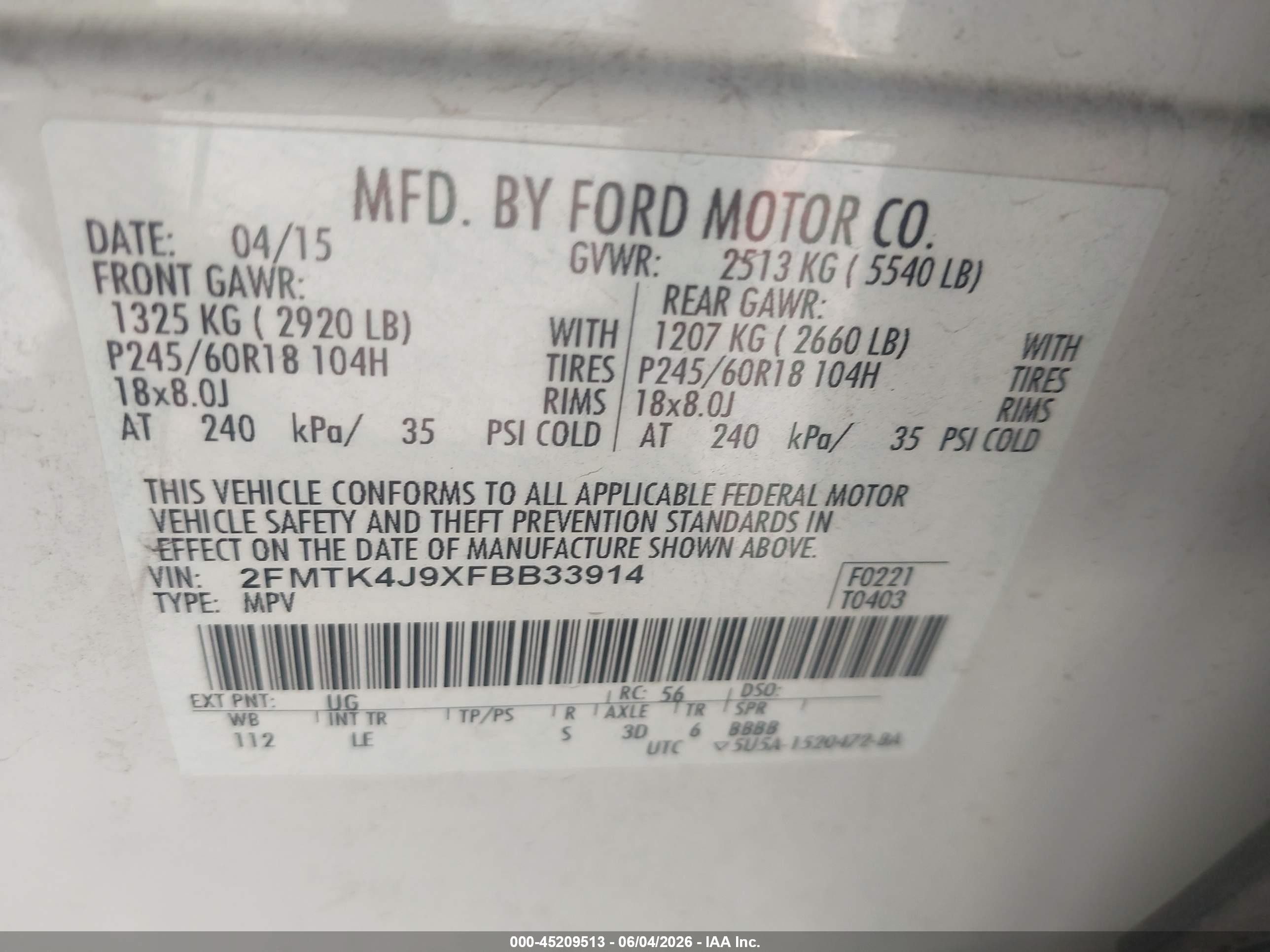 2015 Ford Edge Sel White vin: 2FMTK4J9XFBB33914