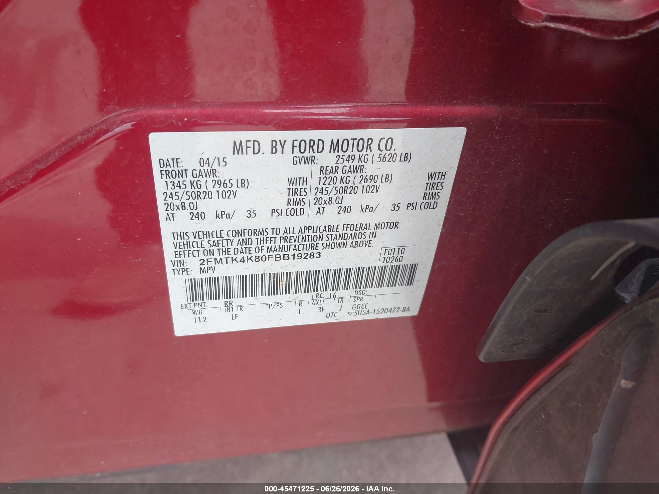 2015 Ford Edge Titanium Burgundy vin: 2FMTK4K80FBB19283