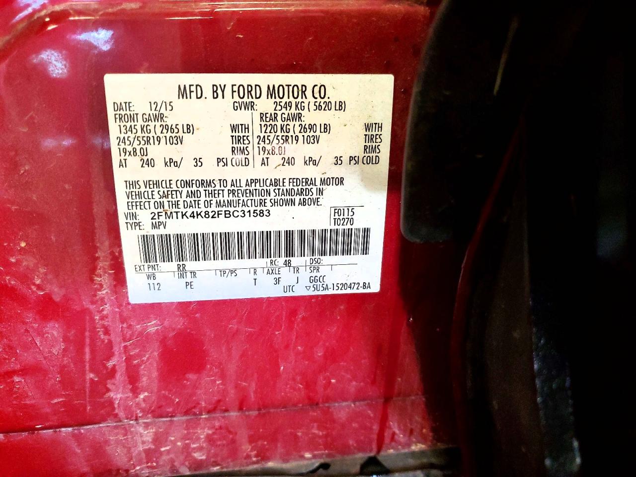 2015 Ford Edge Titanium Red vin: 2FMTK4K82FBC31583