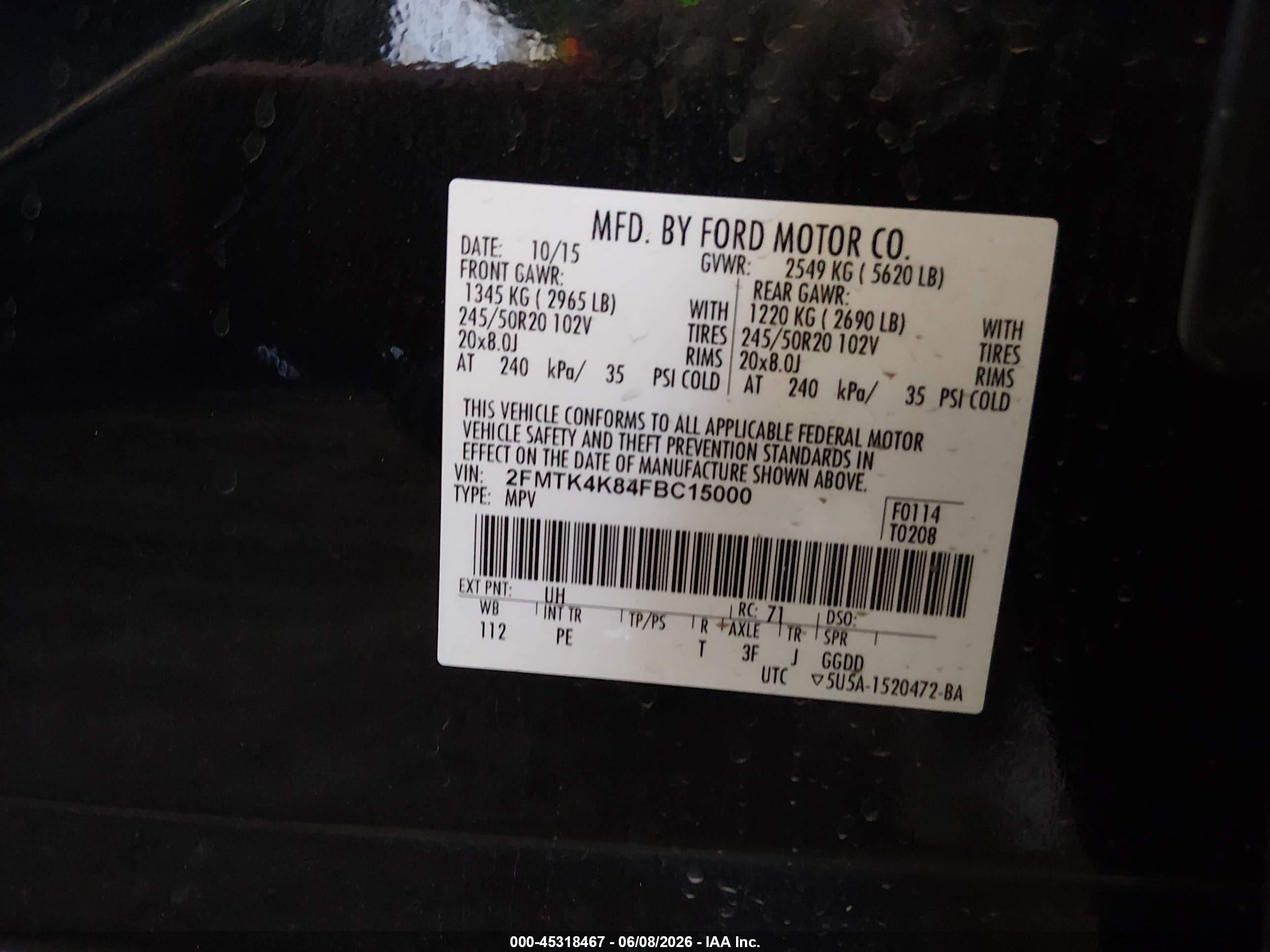 2015 Ford Edge Titanium Black vin: 2FMTK4K84FBC15000