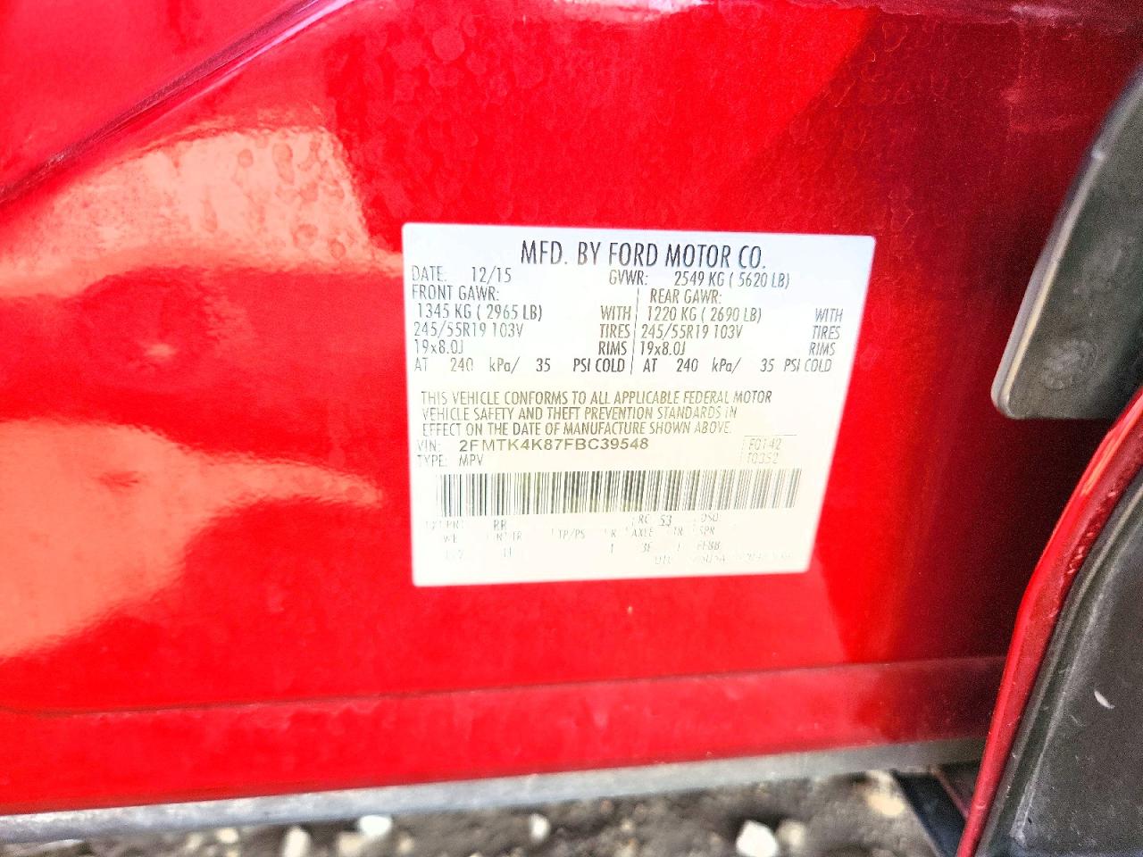 2015 Ford Edge Titanium Red vin: 2FMTK4K87FBC39548