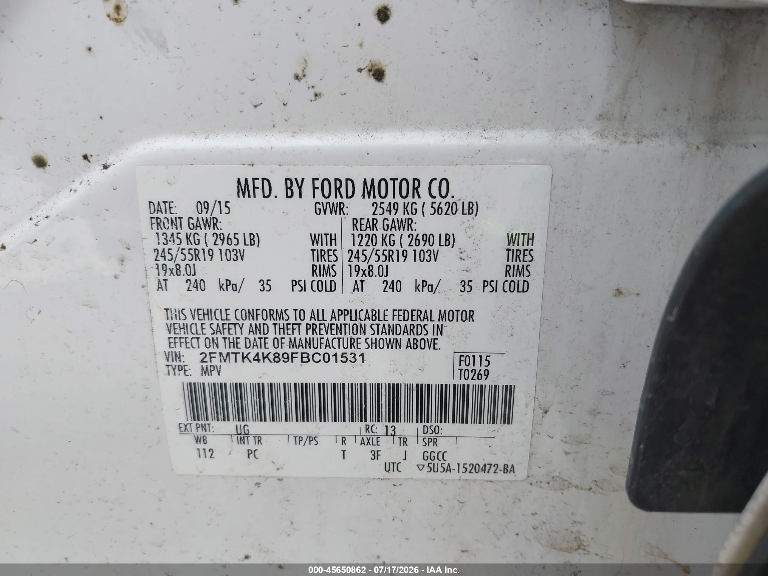 2015 Ford Edge Titanium White vin: 2FMTK4K89FBC01531