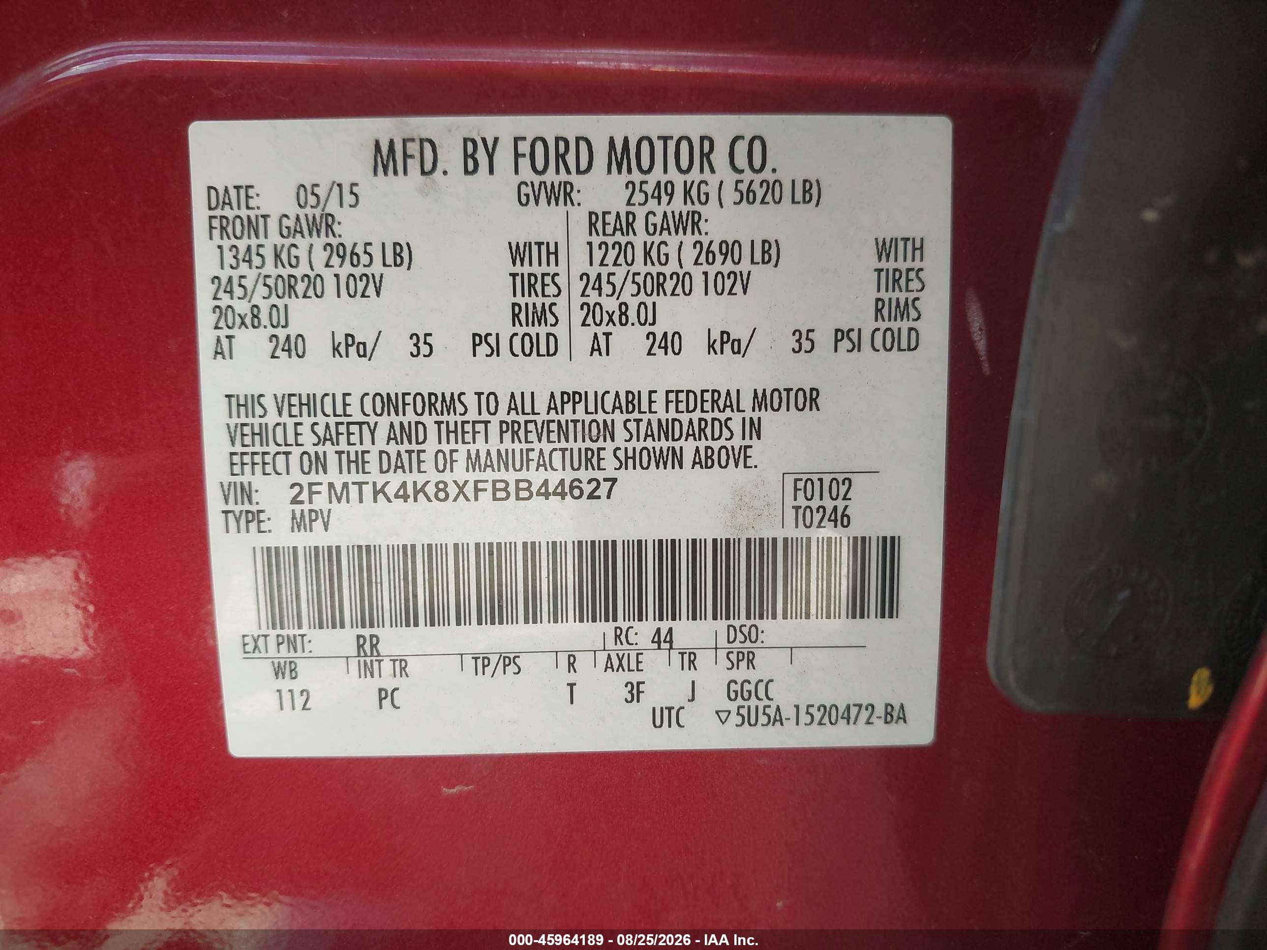 2015 Ford Edge Titanium Red vin: 2FMTK4K8XFBB44627