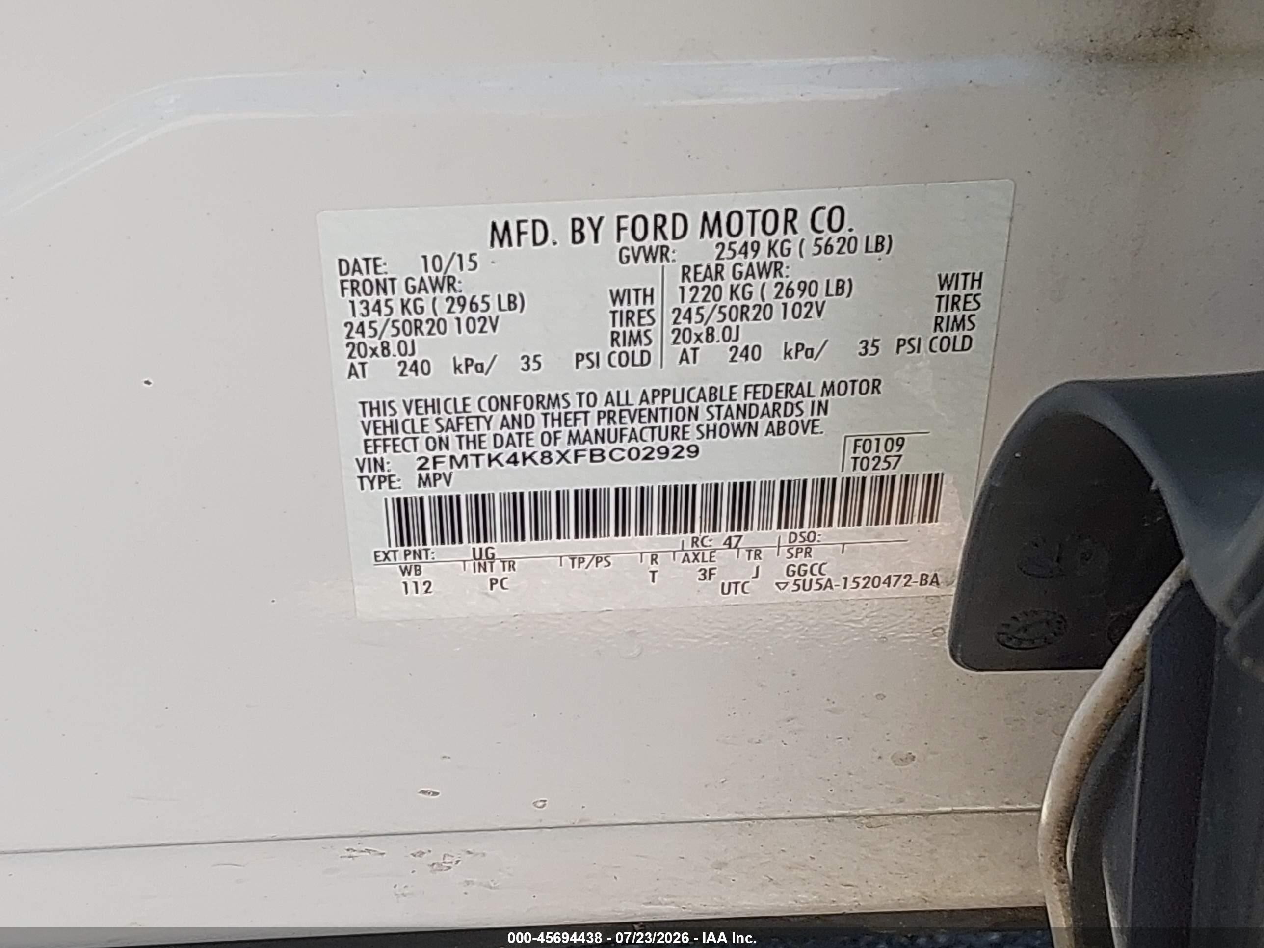 2015 Ford Edge Titanium White vin: 2FMTK4K8XFBC02929