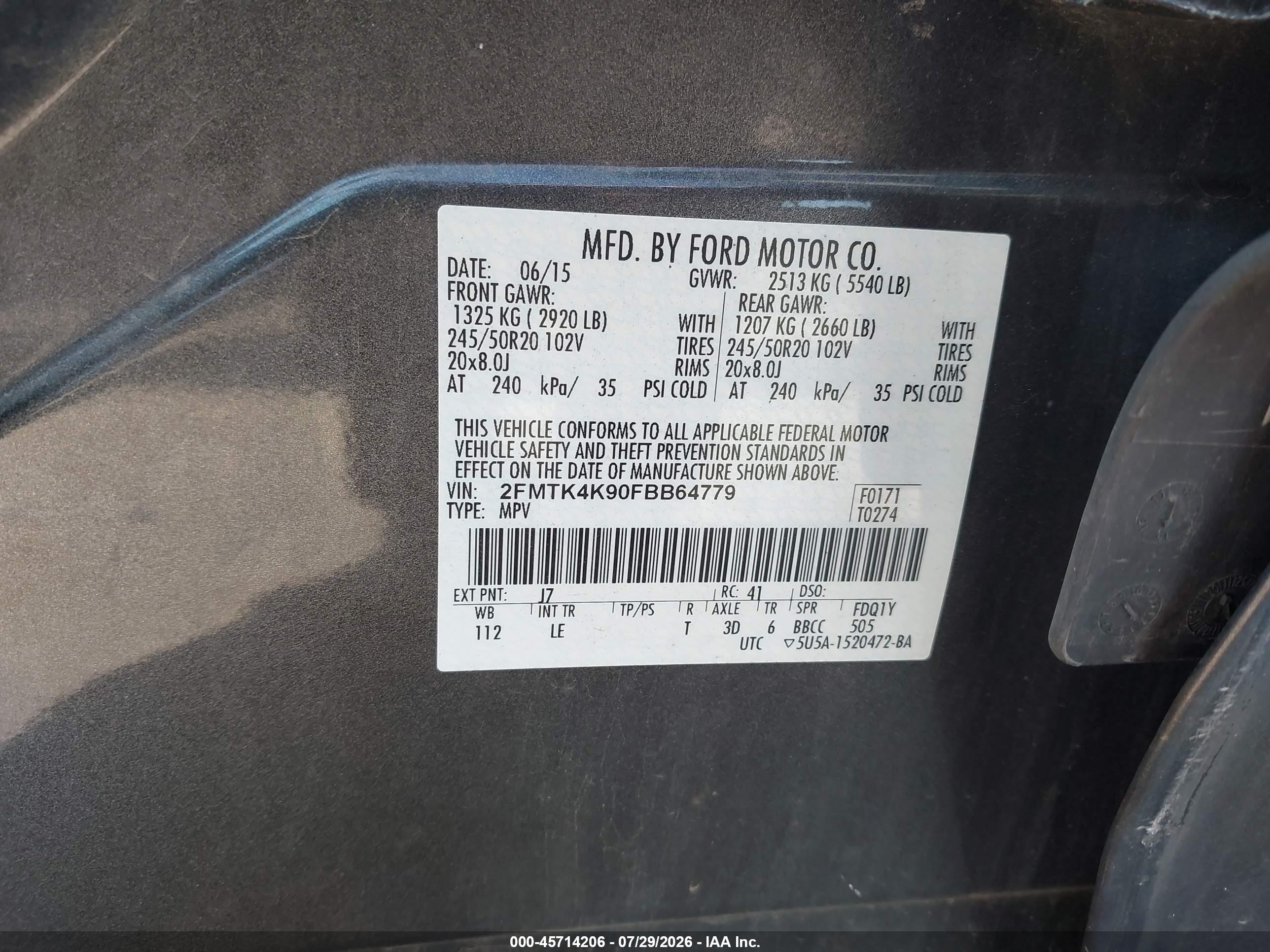 2015 Ford Edge Titanium Серый vin: 2FMTK4K90FBB64779
