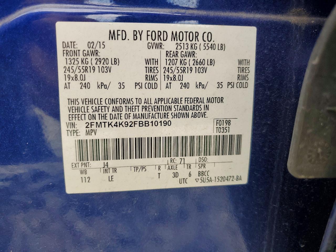 2015 Ford Edge Titanium Blue vin: 2FMTK4K92FBB10190
