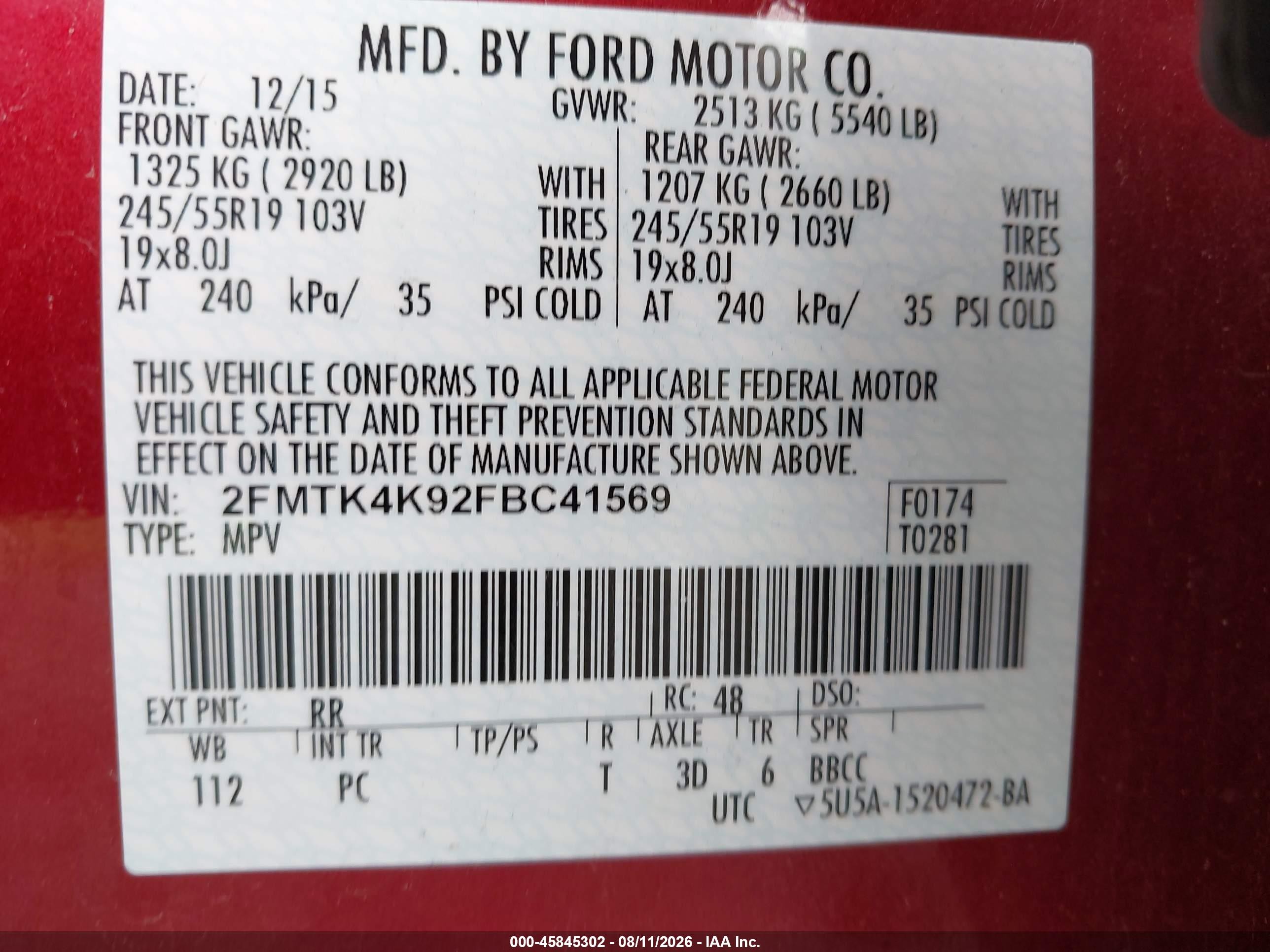 2015 Ford Edge Titanium Red vin: 2FMTK4K92FBC41569