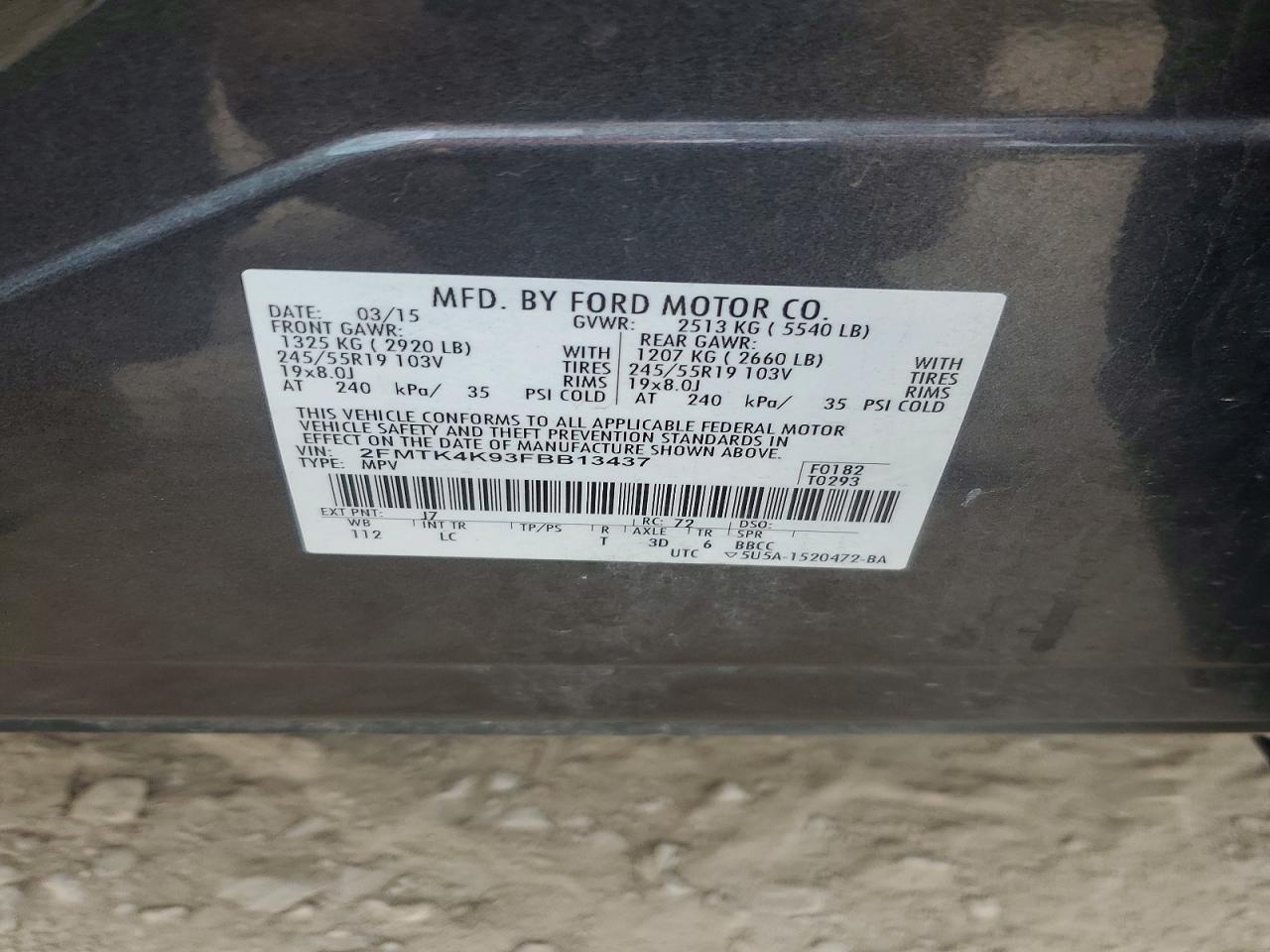 2015 Ford Edge Titanium Gray vin: 2FMTK4K93FBB13437