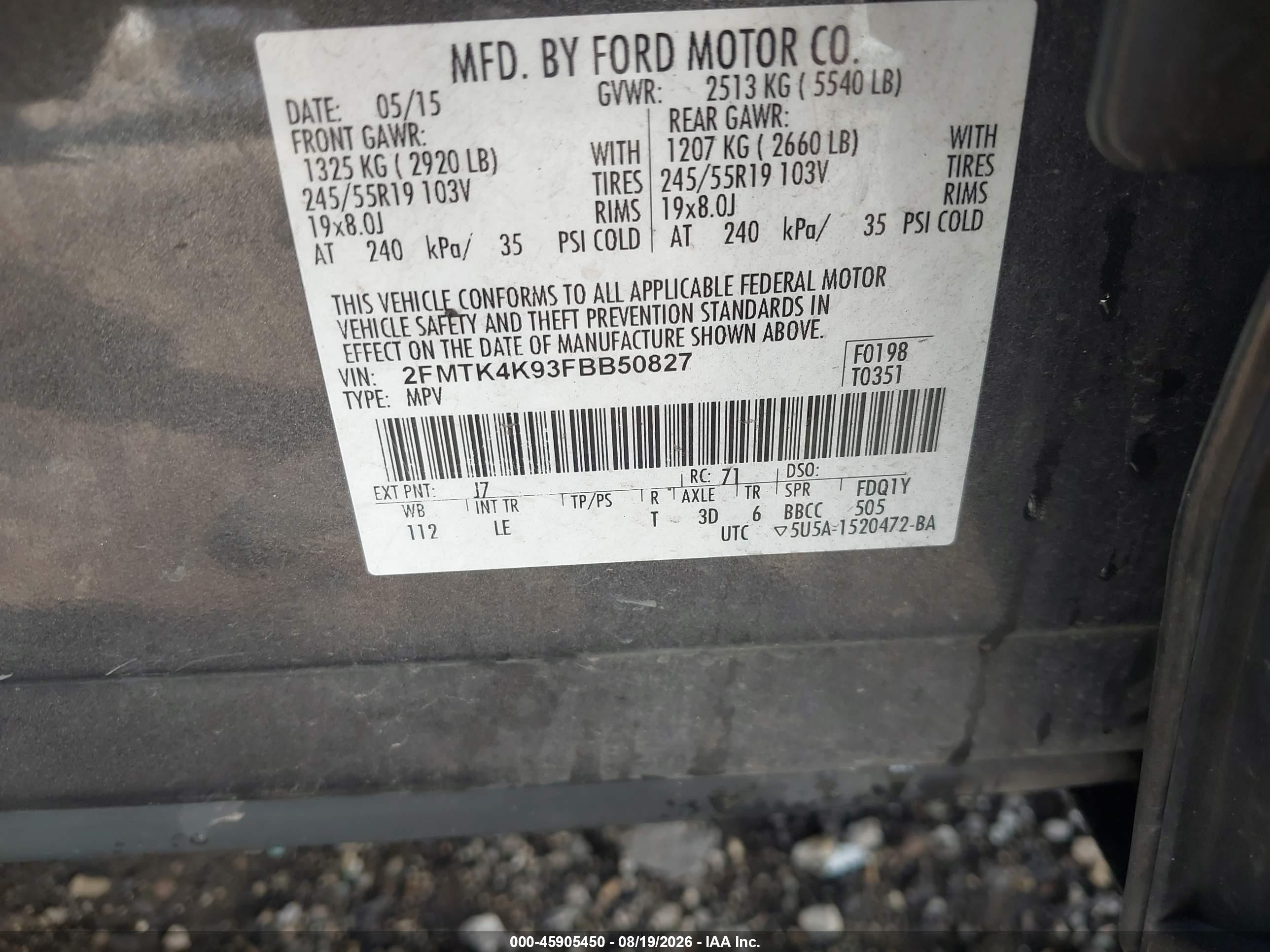 2015 Ford Edge Titanium Gray vin: 2FMTK4K93FBB50827