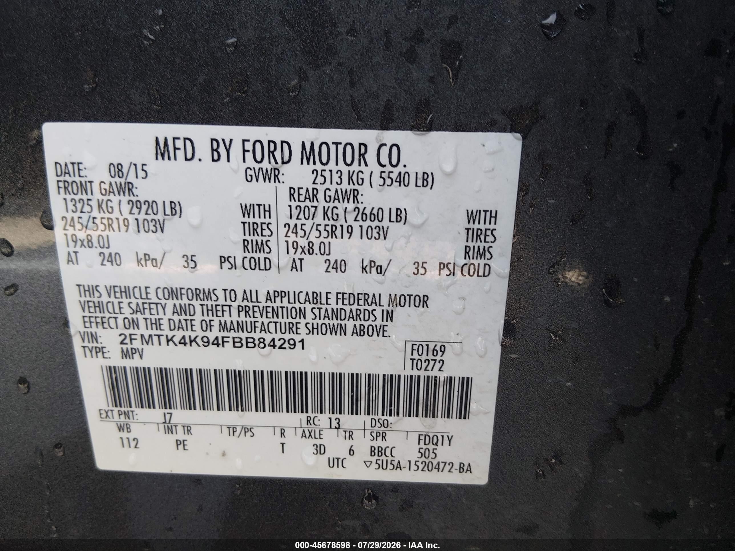 2015 Ford Edge Titanium Gray vin: 2FMTK4K94FBB84291