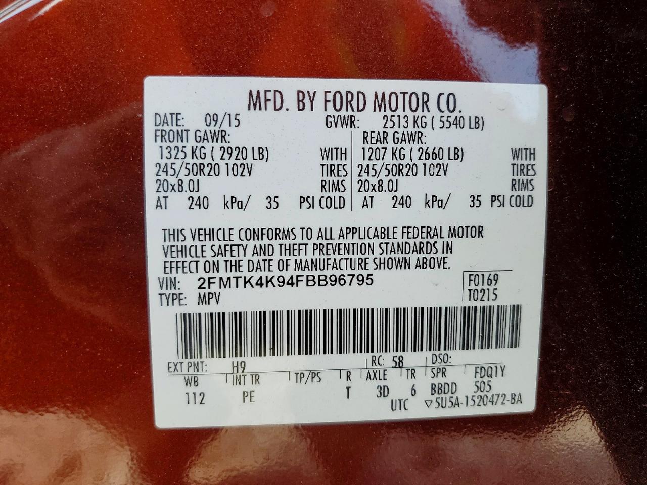 2015 Ford Edge Titanium Maroon vin: 2FMTK4K94FBB96795