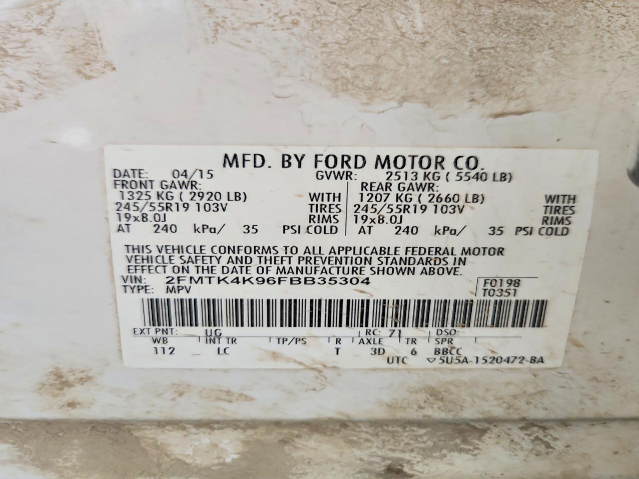 2015 Ford Edge Titanium White vin: 2FMTK4K96FBB35304